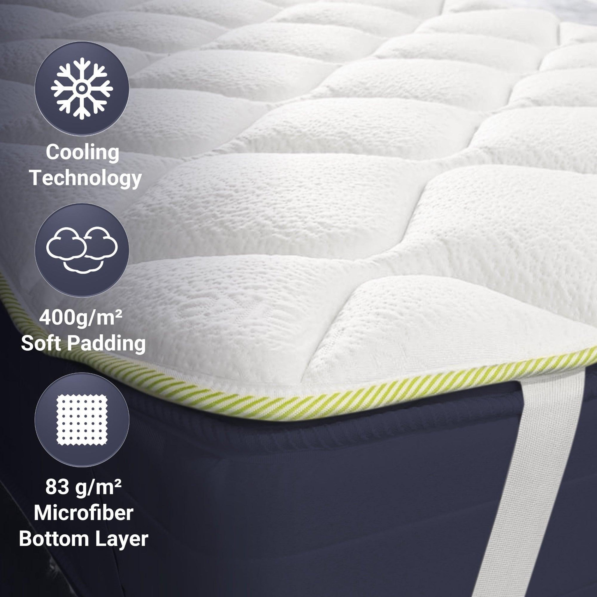 Voir la diapositive 4 : THE WHITE STONE Surmatelas Rafraîchissant 80x190 cm avec Élastiques | Correcteur de Matelas avec Technologie Cooler | Hauteur 4 cm
