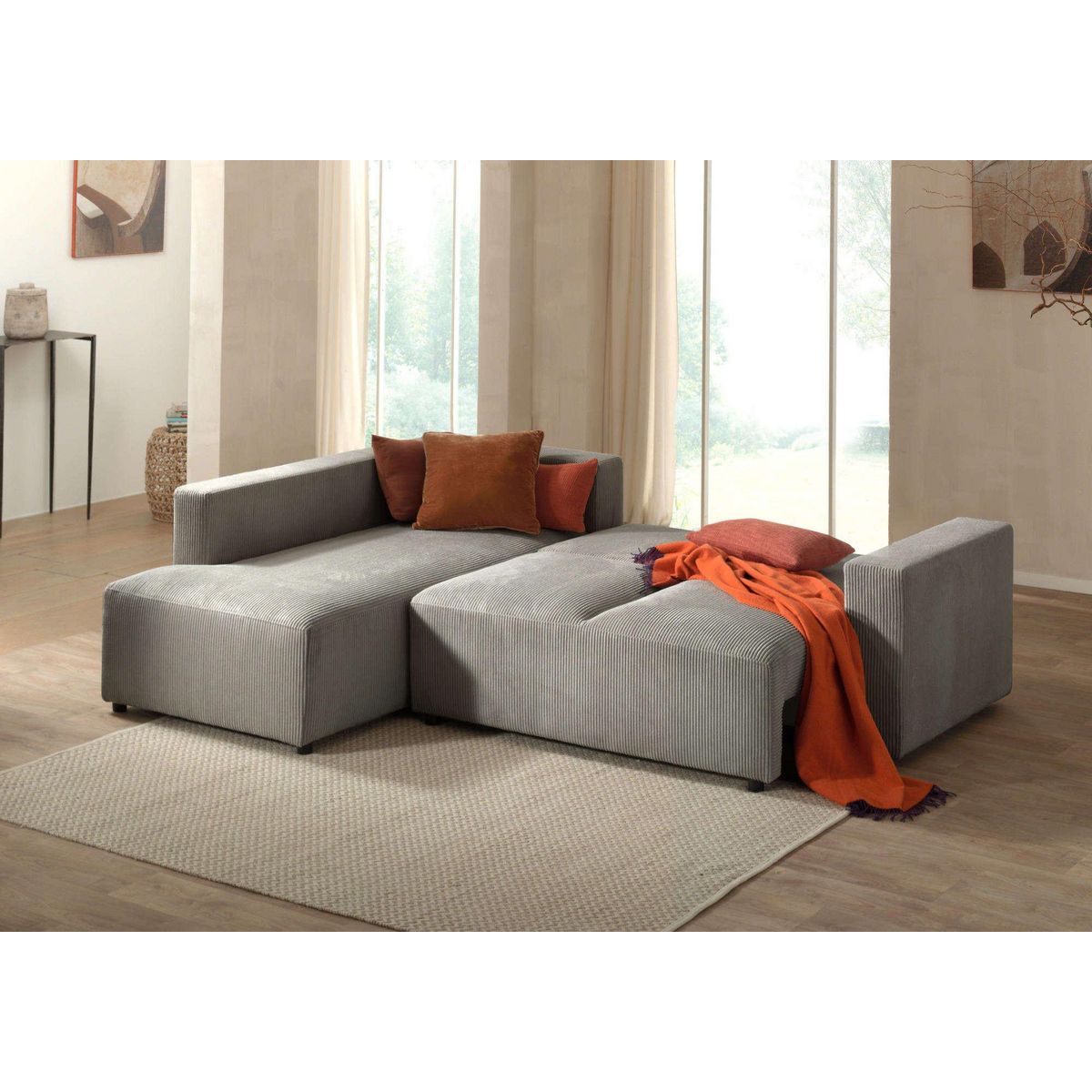 LISA DESIGN Livy - canapé d'angle convertible - avec coffre - en velours côtelé - 5 places - gauche