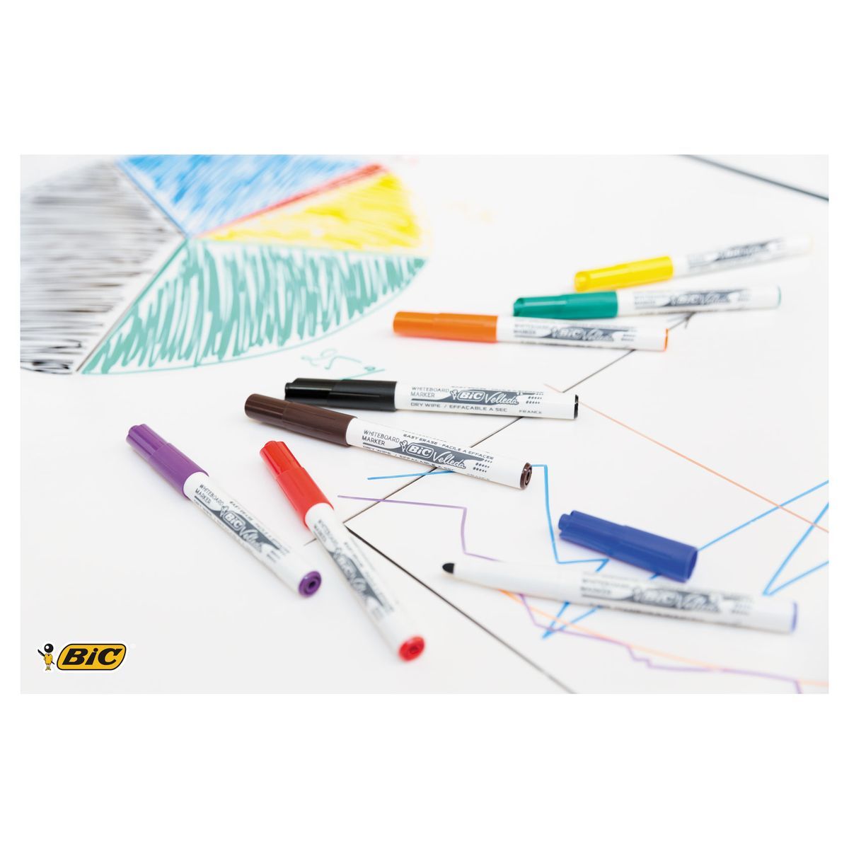 BIC Marqueur pour tableau blanc effaçable à sec pointe moyenne VELLEDA noir