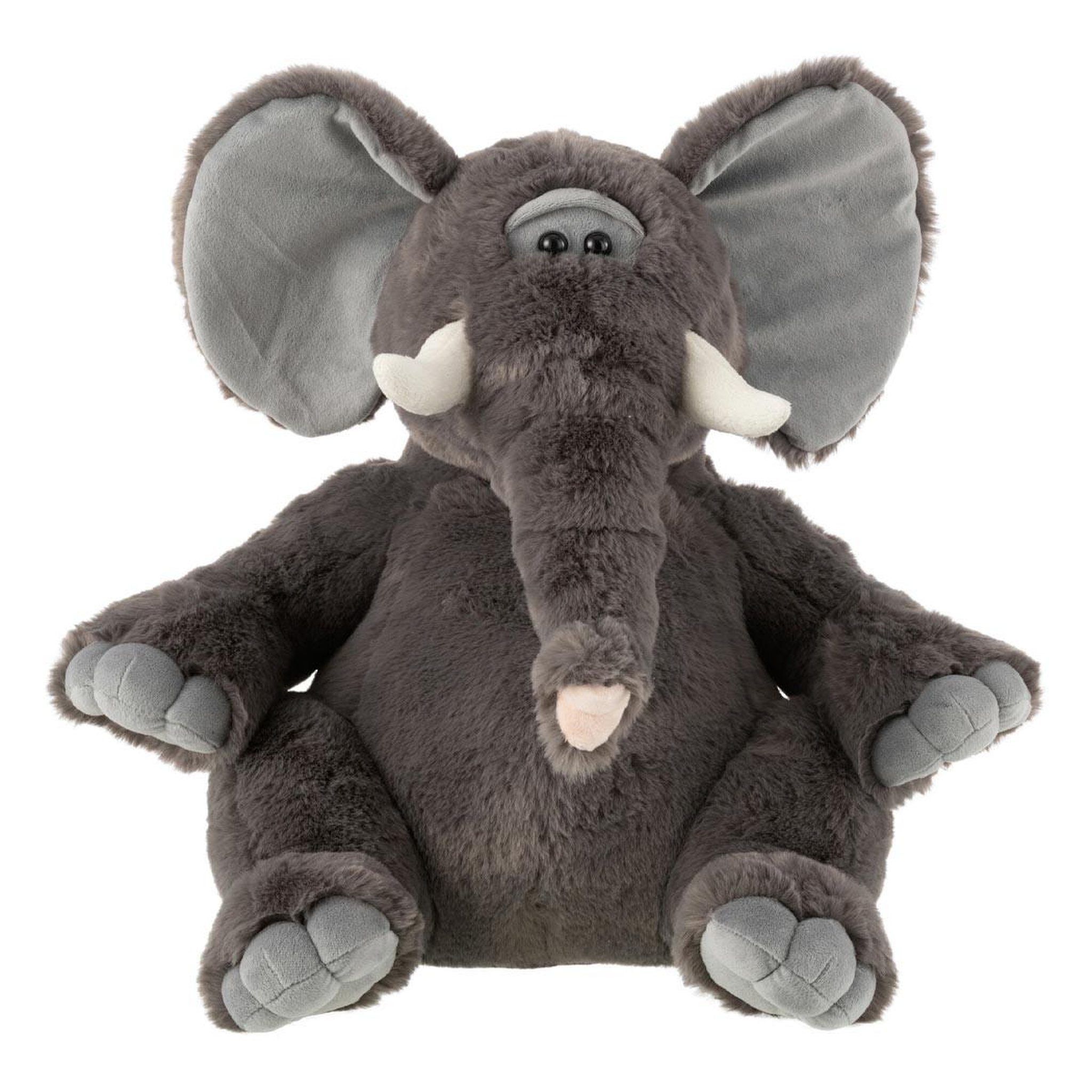 J-LINE Peluche éléphant  trompe  40cm gris