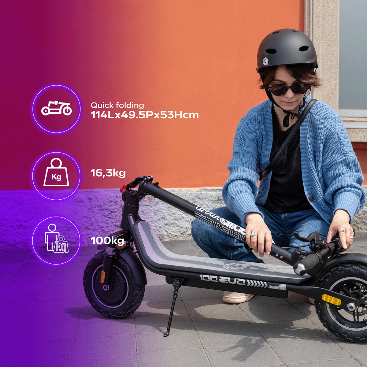 URBANGLIDE Trottinette Électrique Adulte  UrbanGlide 100 EVO –  Moteur 500W -  Autonomie Jusqu'a 25 km - Pneu Cross 10  Gonflable - Batterie 25.2V/10,4Ah - Poids 16Kg