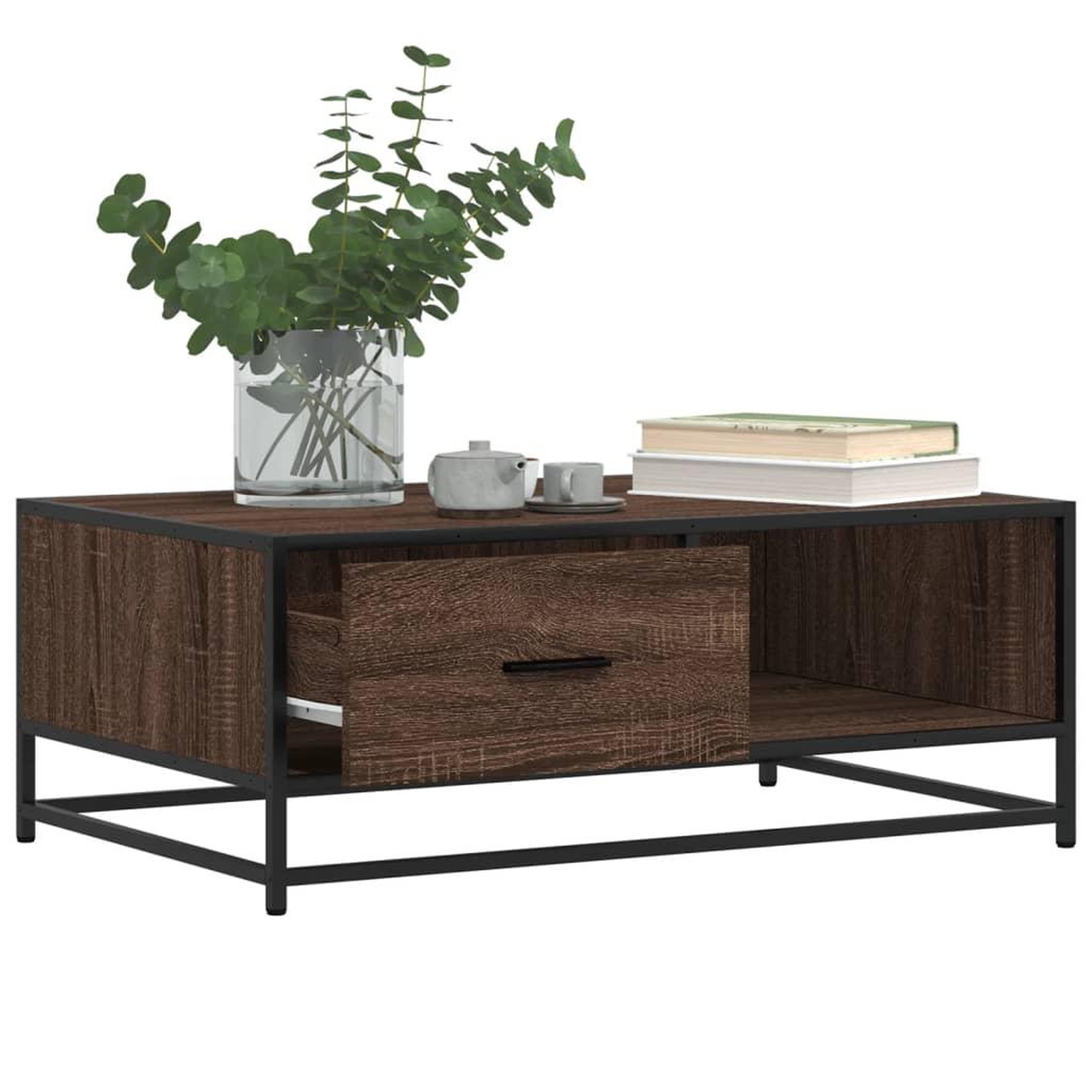 Voir la diapositive 4 : VIDAXL Table basse chene marron 90x57x35 cm bois d'ingenierie et metal