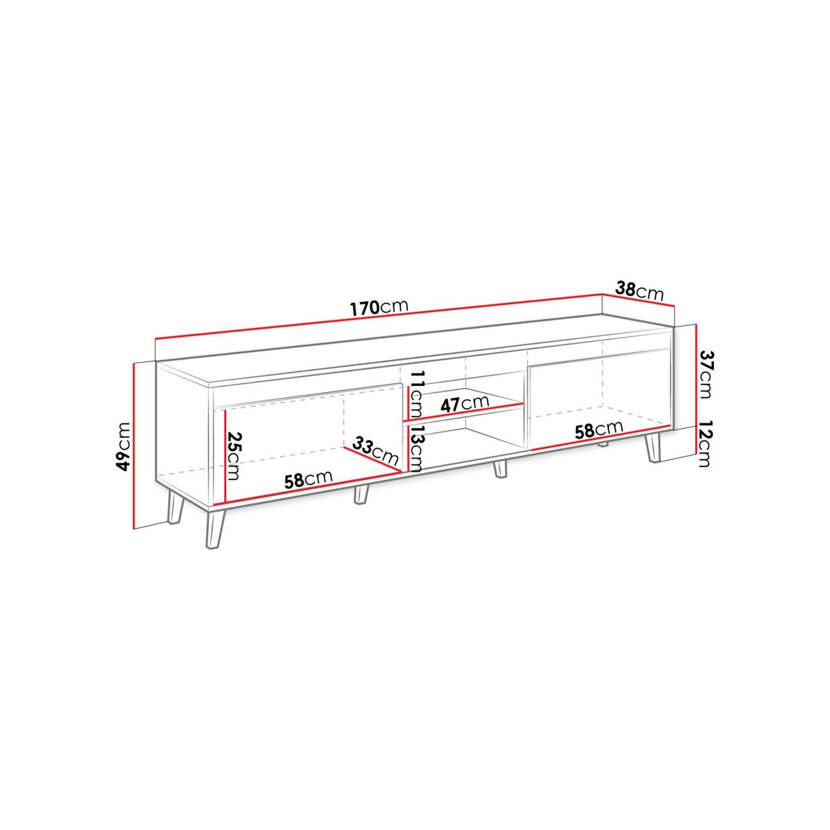 BEST MOBILIER Lord - meuble tv - effet bois et noir - 170 cm - style industriel
