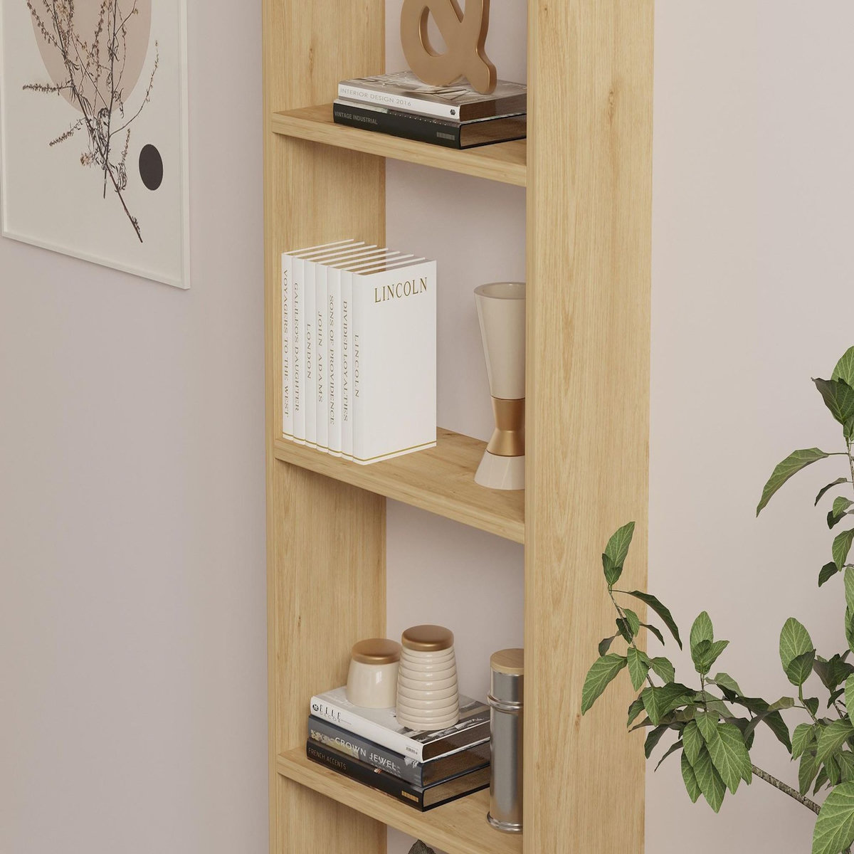 Habitat et Jardin Bibliothèque en bois  New  - 50 x 19 x 160 cm - Chêne