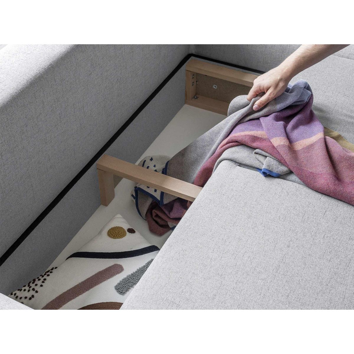 BEST MOBILIER Olli - canapé d'angle droit - convertible - avec coffre - 5 places - en tissu