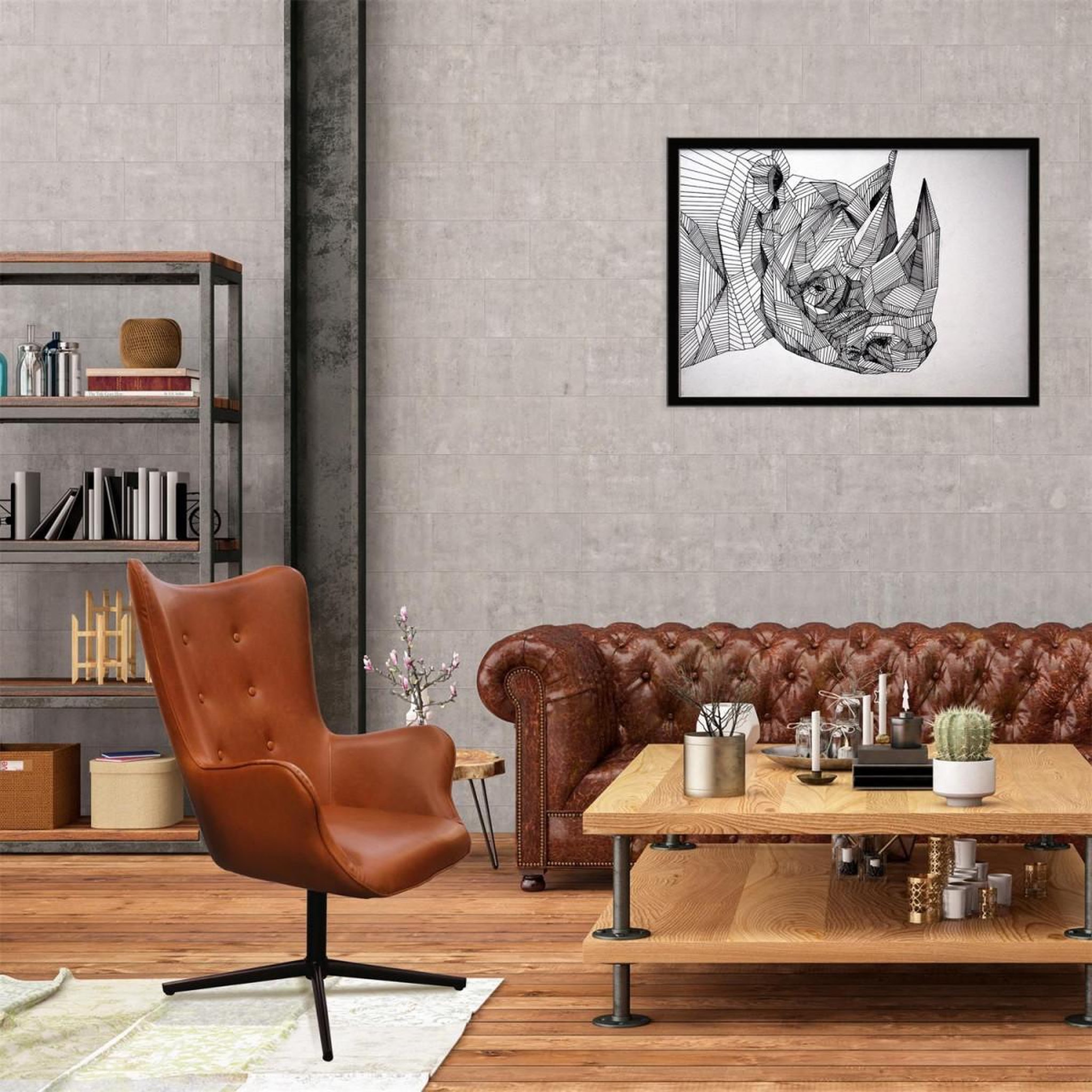 Voir la diapositive 6 : The Home Deco Factory Fauteuil pivotant design  helsinki  107cm marron