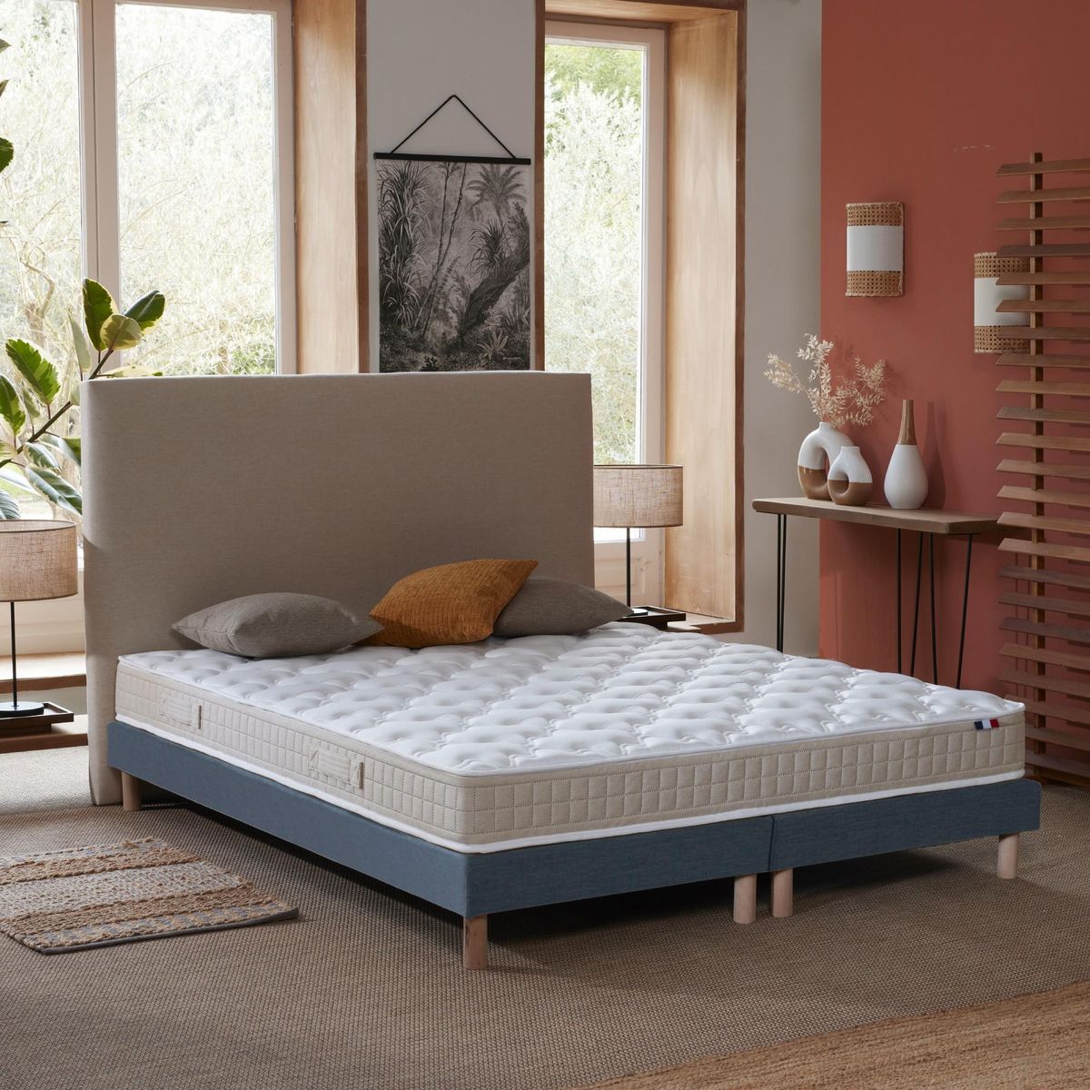 IDLITERIE Ensemble matelas 100% latex 3 zones PURE avec sommier - confort français
