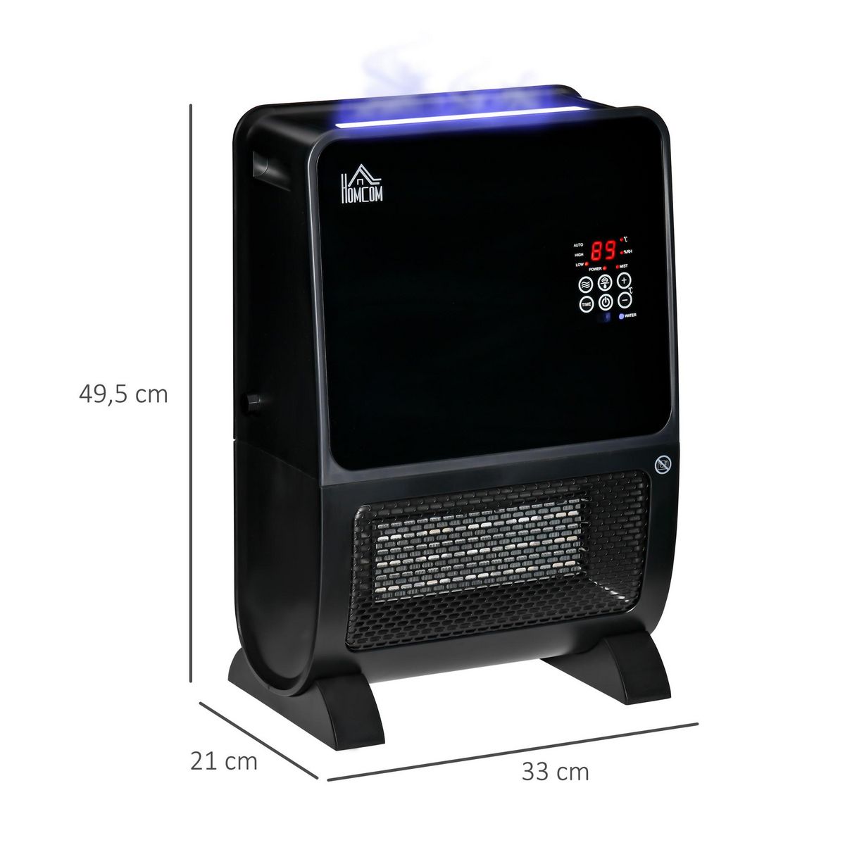 HOMCOM HOMCOM Chauffage humidificateur 2 en 1 avec éclairage LED 3 couleurs - chauffage soufflant 2000 W céramique PTC - 3 modes, timer - télécommande incluse - ABS noir