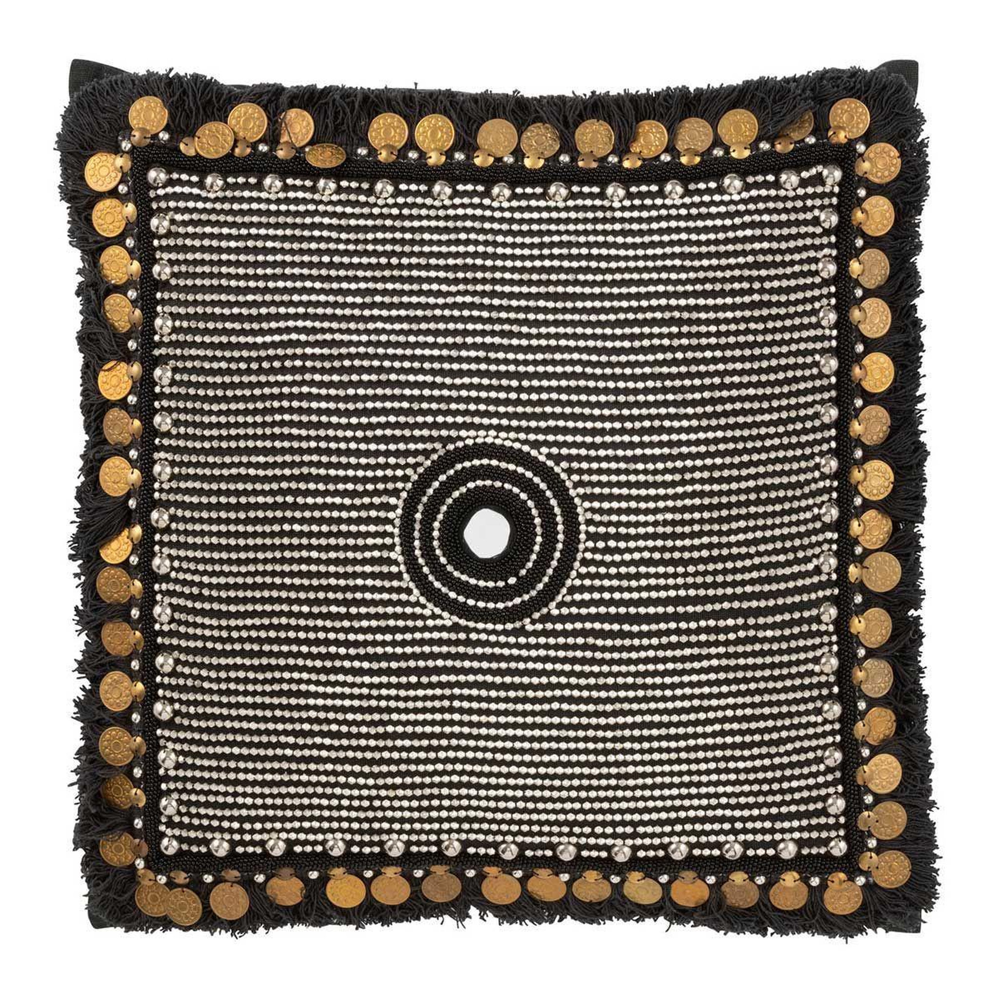 J-LINE Coussin déco jute  perle  45x45cm noir