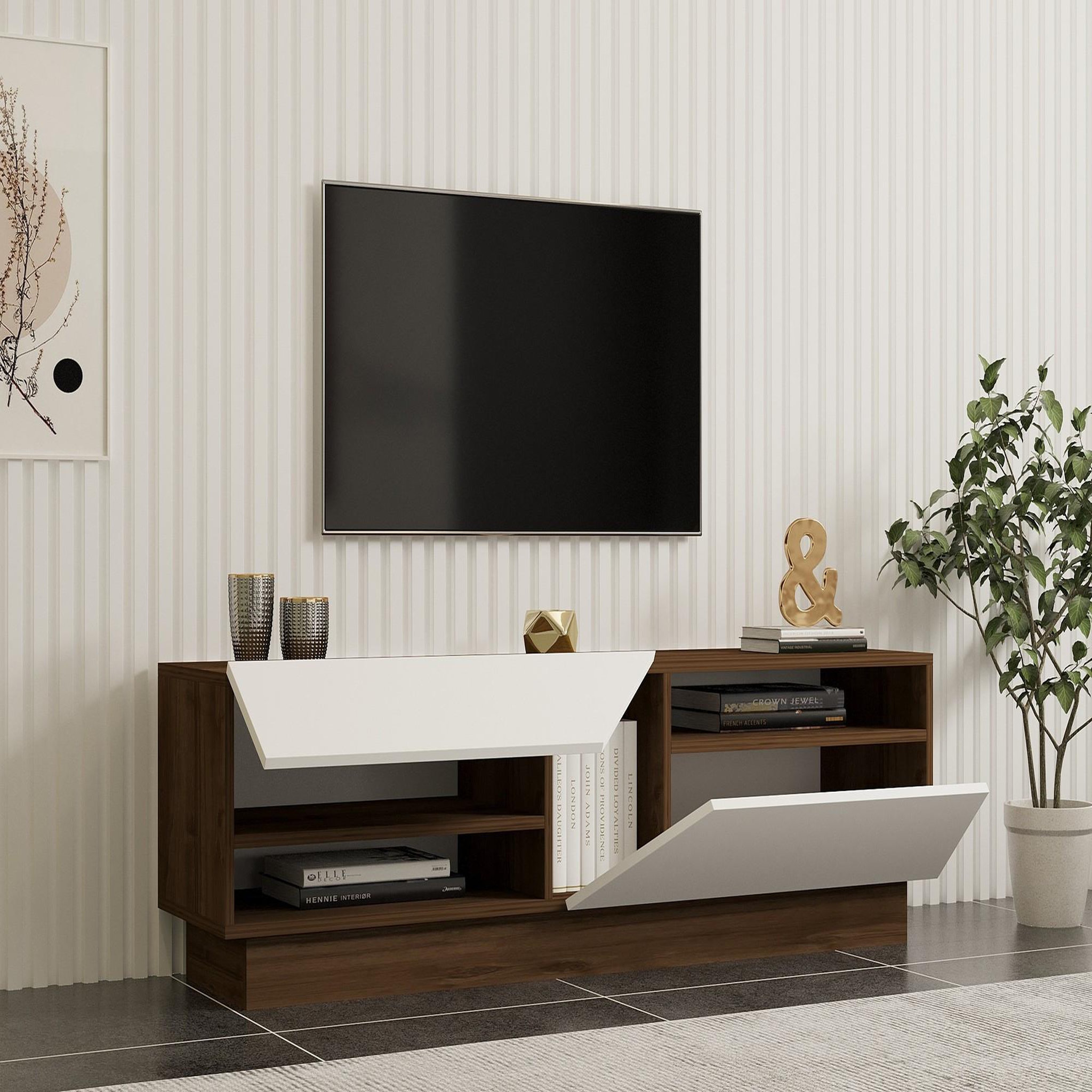 Voir la diapositive 4 : Habitat et Jardin Meuble tv en bois  koza  - 160 x 40 x 45 cm - noyerblanc