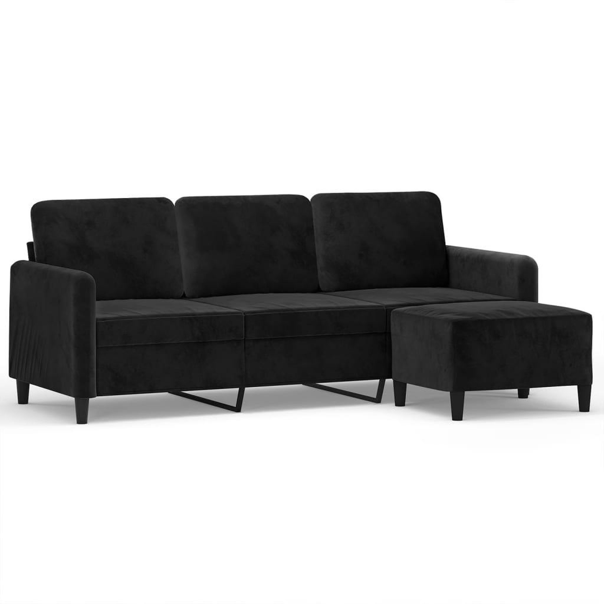 Voir la diapositive 2 : VIDAXL Canape a 3 places avec repose-pieds Noir 180 cm Velours