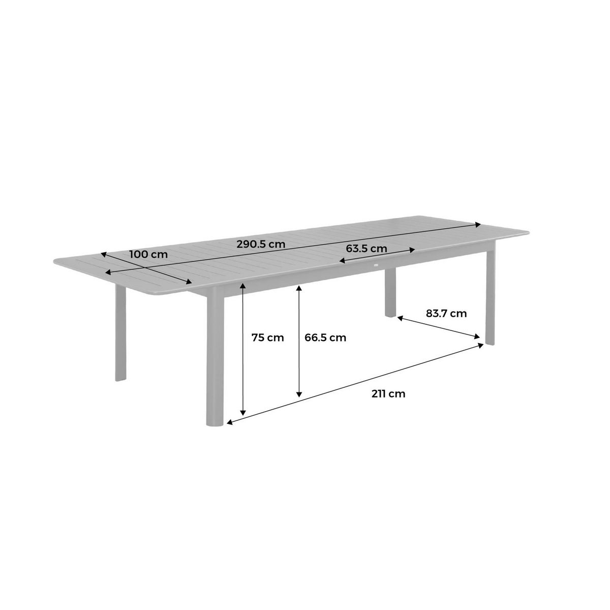 SWEEEK Table de jardin SEATTLE extensible aluminium, 10 places, 227 / 290 x 100 x 75 cm