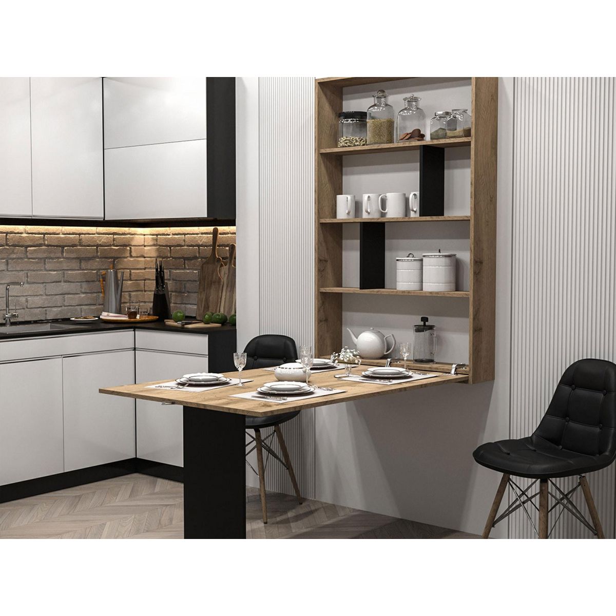 BEST MOBILIER Mondrian - table murale rabattable avec rangements - 4 personnes