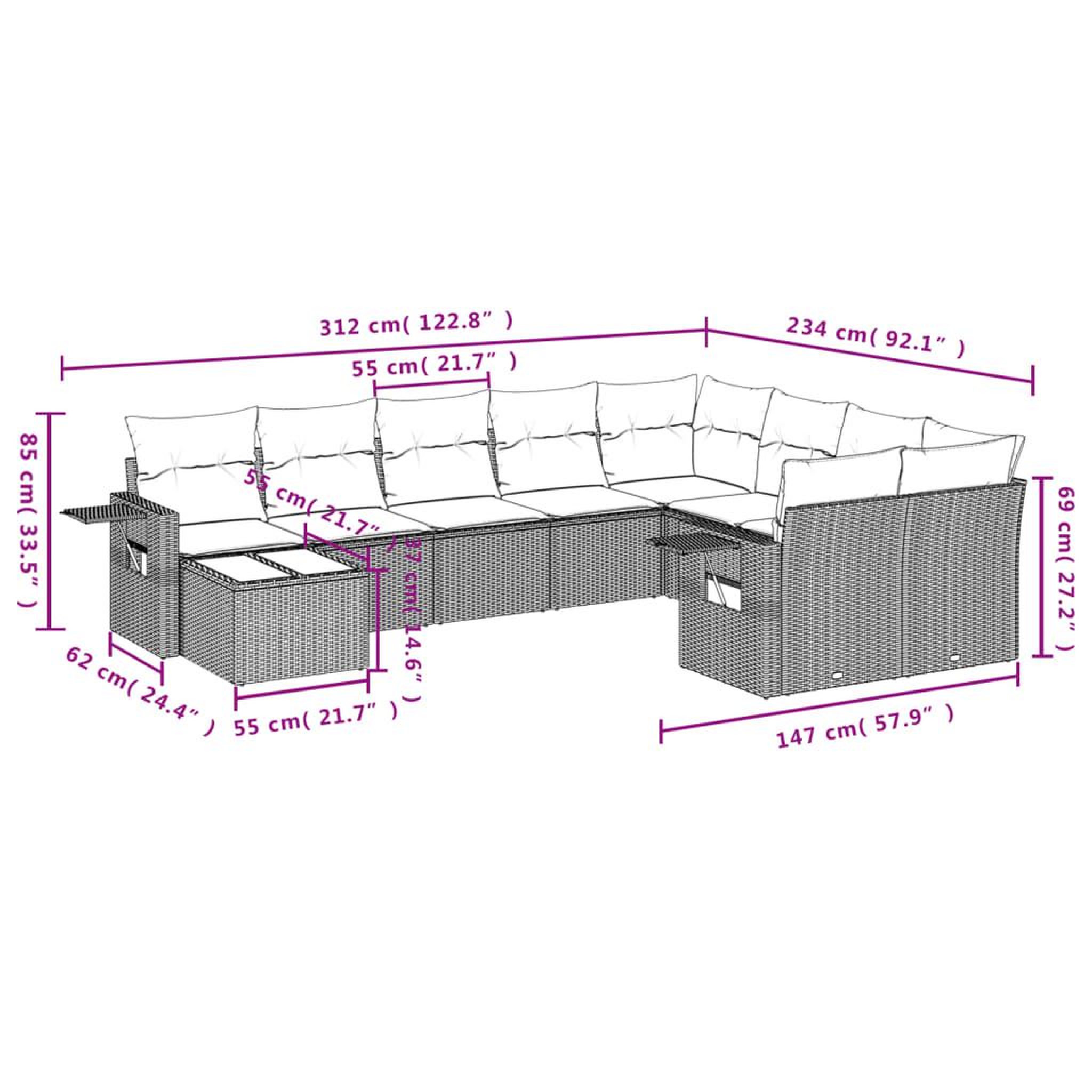Voir la diapositive 3 : VIDAXL Salon de jardin 10 pcs avec coussins noir resine tressee