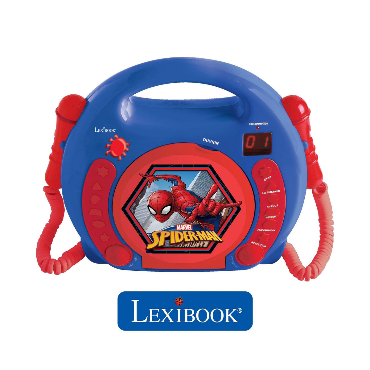 Lexibook Lecteur CD portable avec 2 microphones SpiderMan