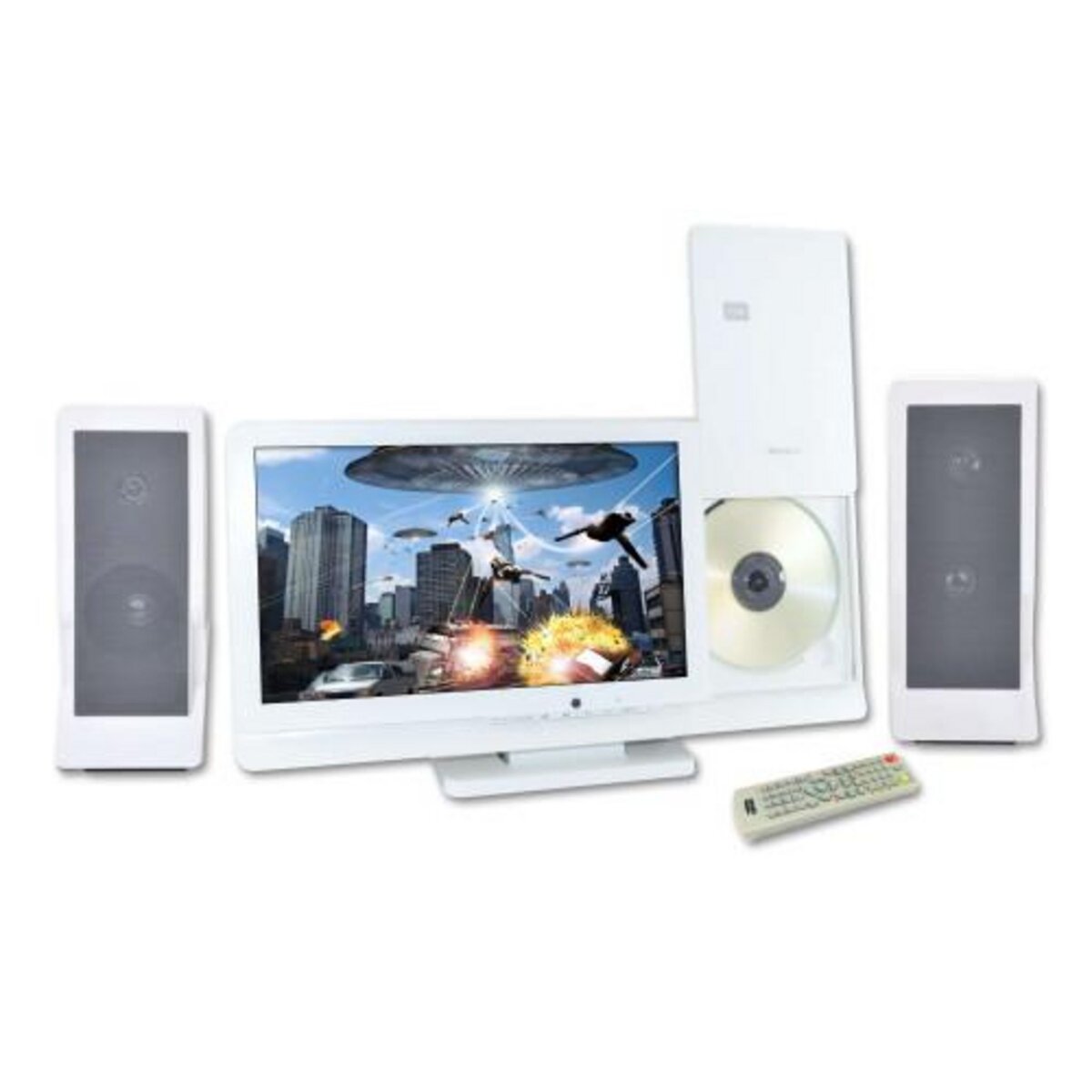 Inovalley Chaîne Hifi CD/DVD DeLuxe blanche 2x30W avec écran 12'' intégré