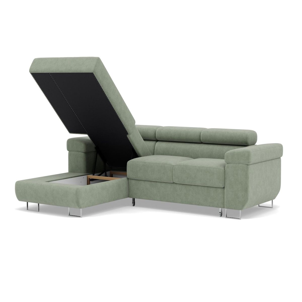 BEST MOBILIER Pablo - canapé d'angle gauche - 6 places - convertible avec coffre et têtières réglables - en velours côtelé