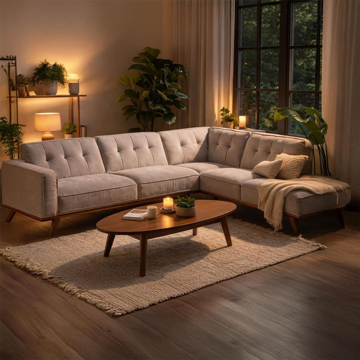 CONCEPT USINE Canapé angle design en tissu gris 5-6 places YORK