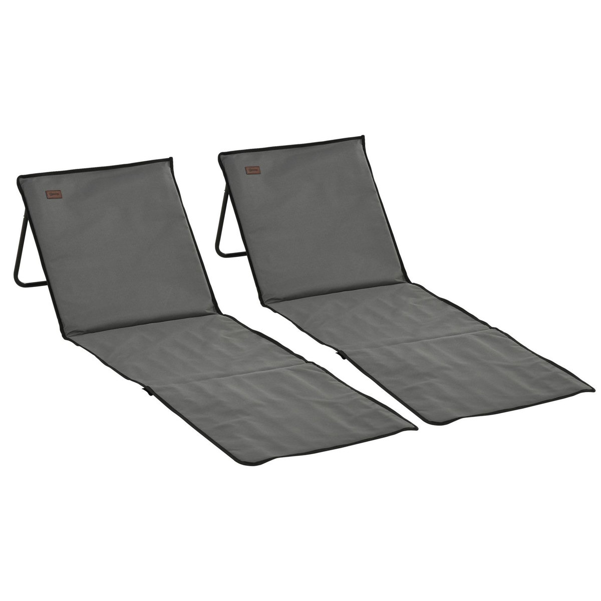 OUTSUNNY Lot de 2 tapis de plage rembourrés pliables - matelas de plage - dossier inclinable, rangement - métal polyester gris