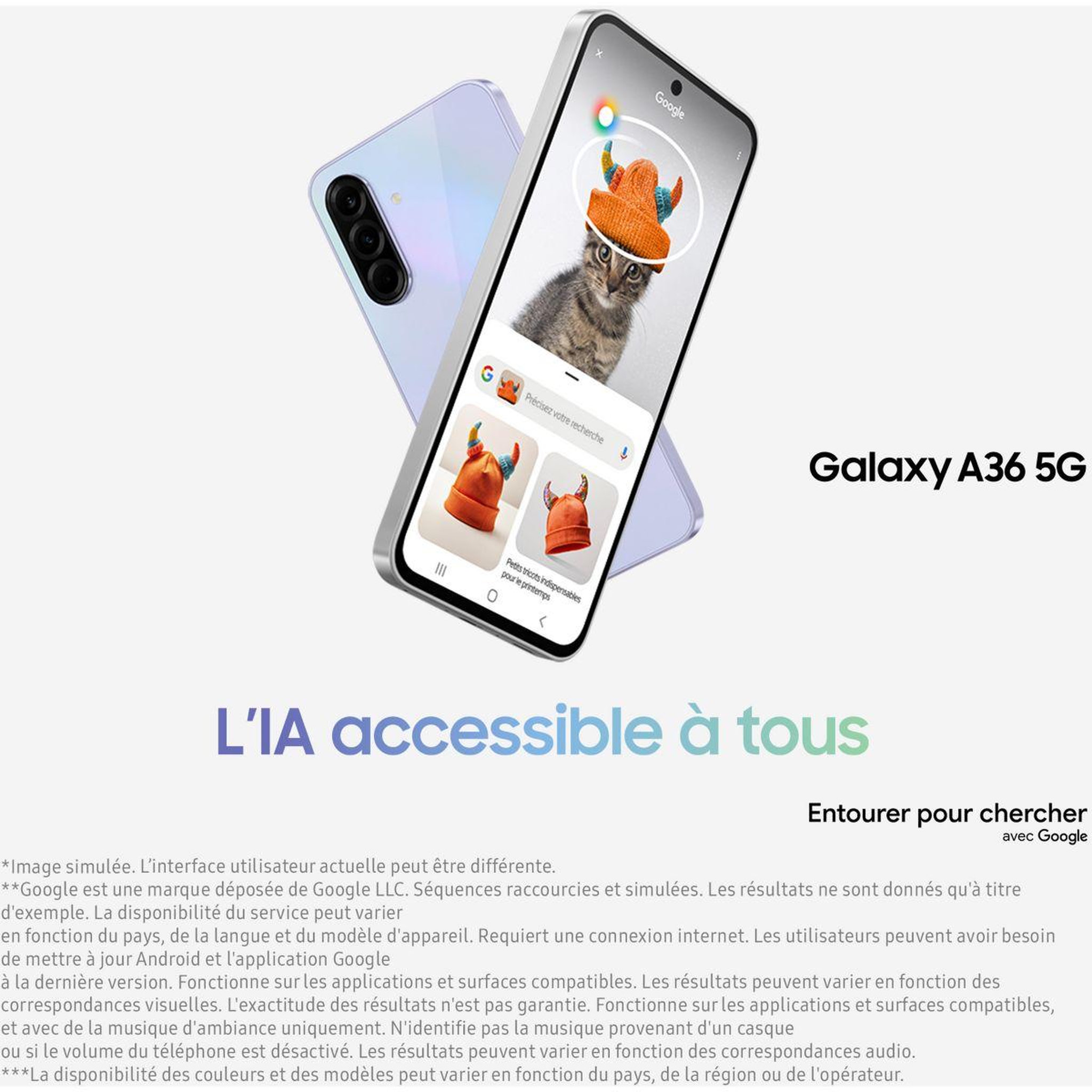 Voir la diapositive 4 : Samsung Smartphone Pack A36 Noir 128Go 5G + Coque silicone