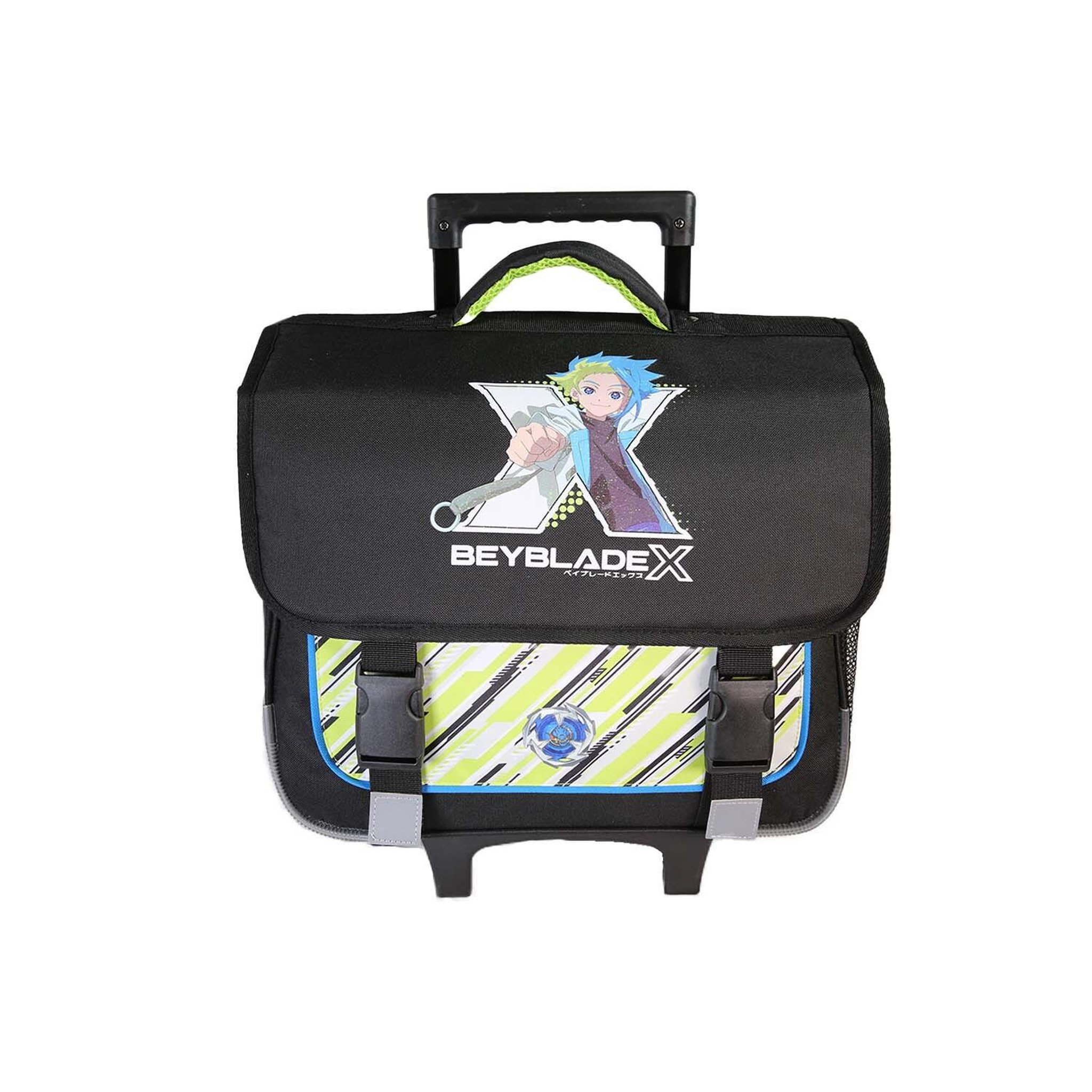 Bagtrotter Beyblade X - Cartable Scolaire à Roulettes 38 cm - Garçon - Noir/Vert - 2 Compartiments
