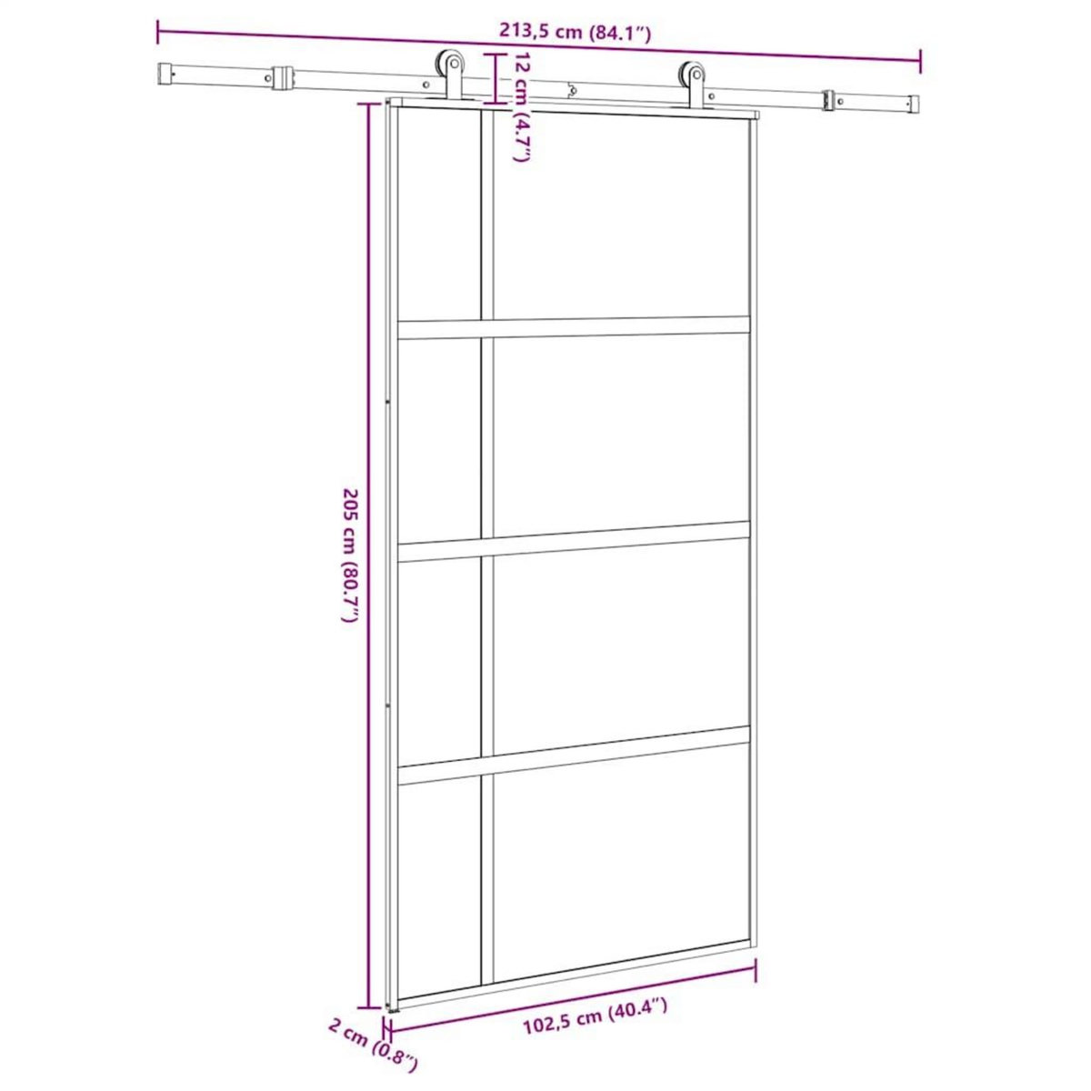VIDAXL Porte coulissante kit de quincaillerie trempe verre aluminium