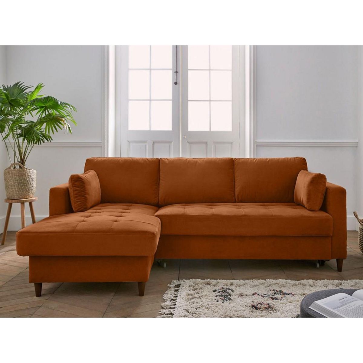 LISA DESIGN Anna - canapé d'angle gauche - 4 places - convertible avec coffre - en velours