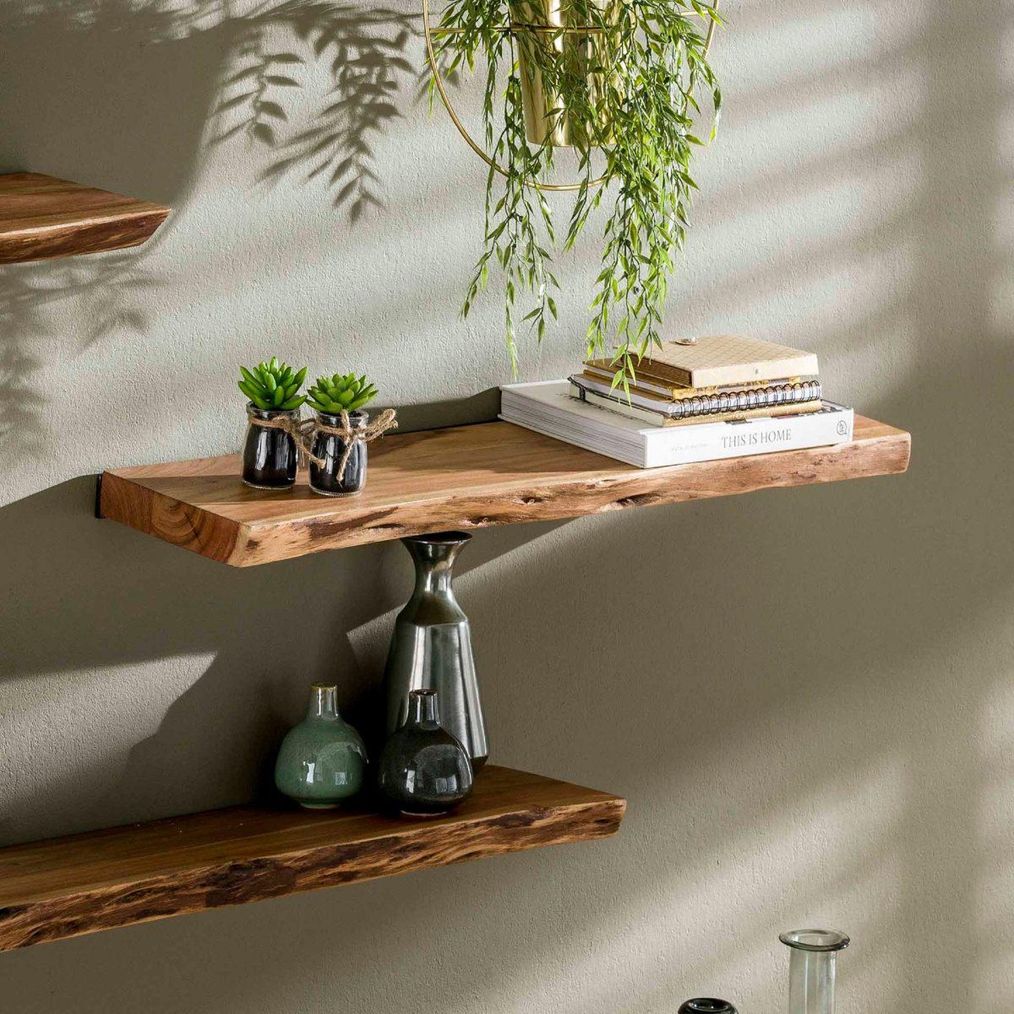 Voir la diapositive 2 : JLC KREATION Étagère murale en bois d'acacia massif 90cm ernest