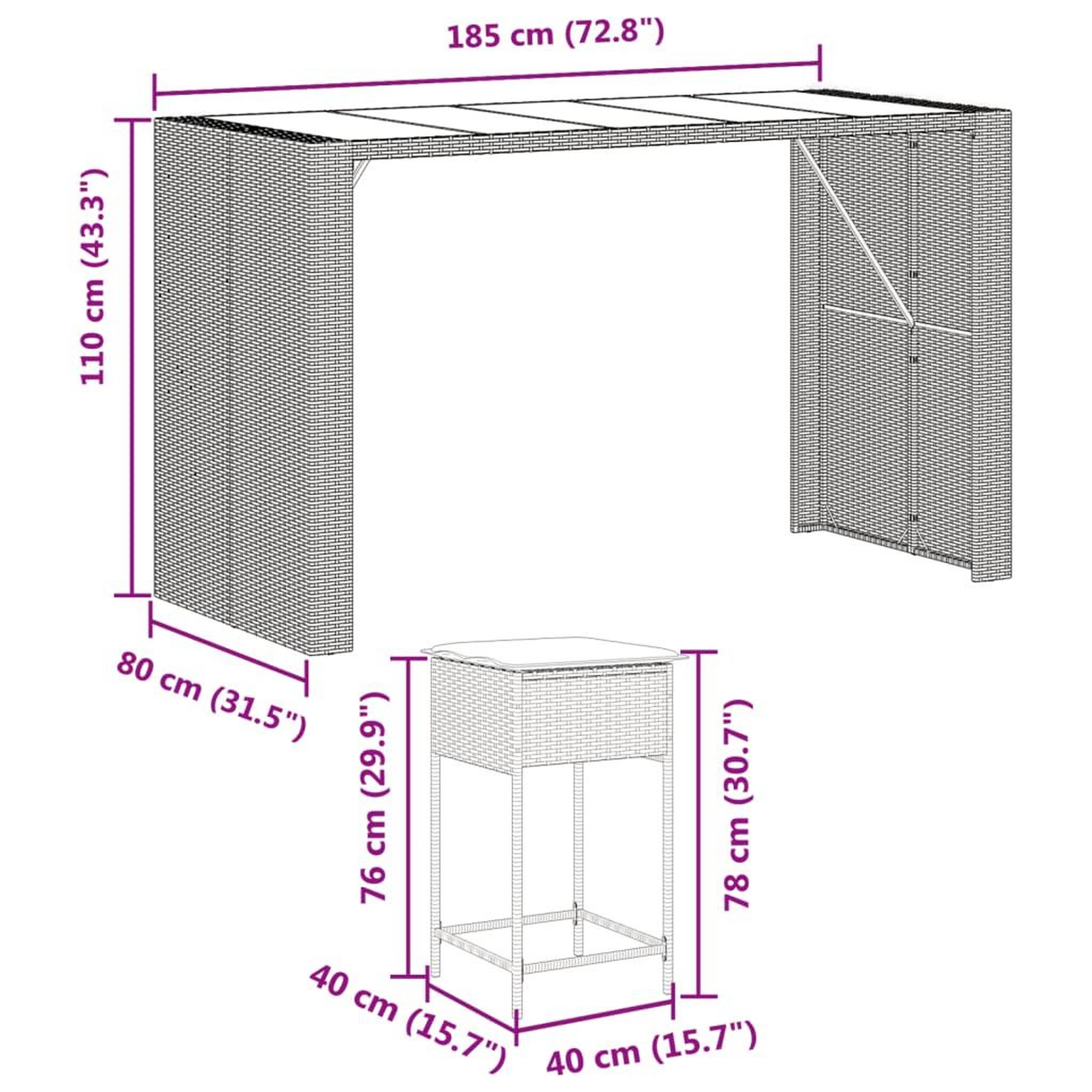 Voir la diapositive 6 : VIDAXL Ensemble de bar de jardin 9 pcs avec coussins gris poly rotin