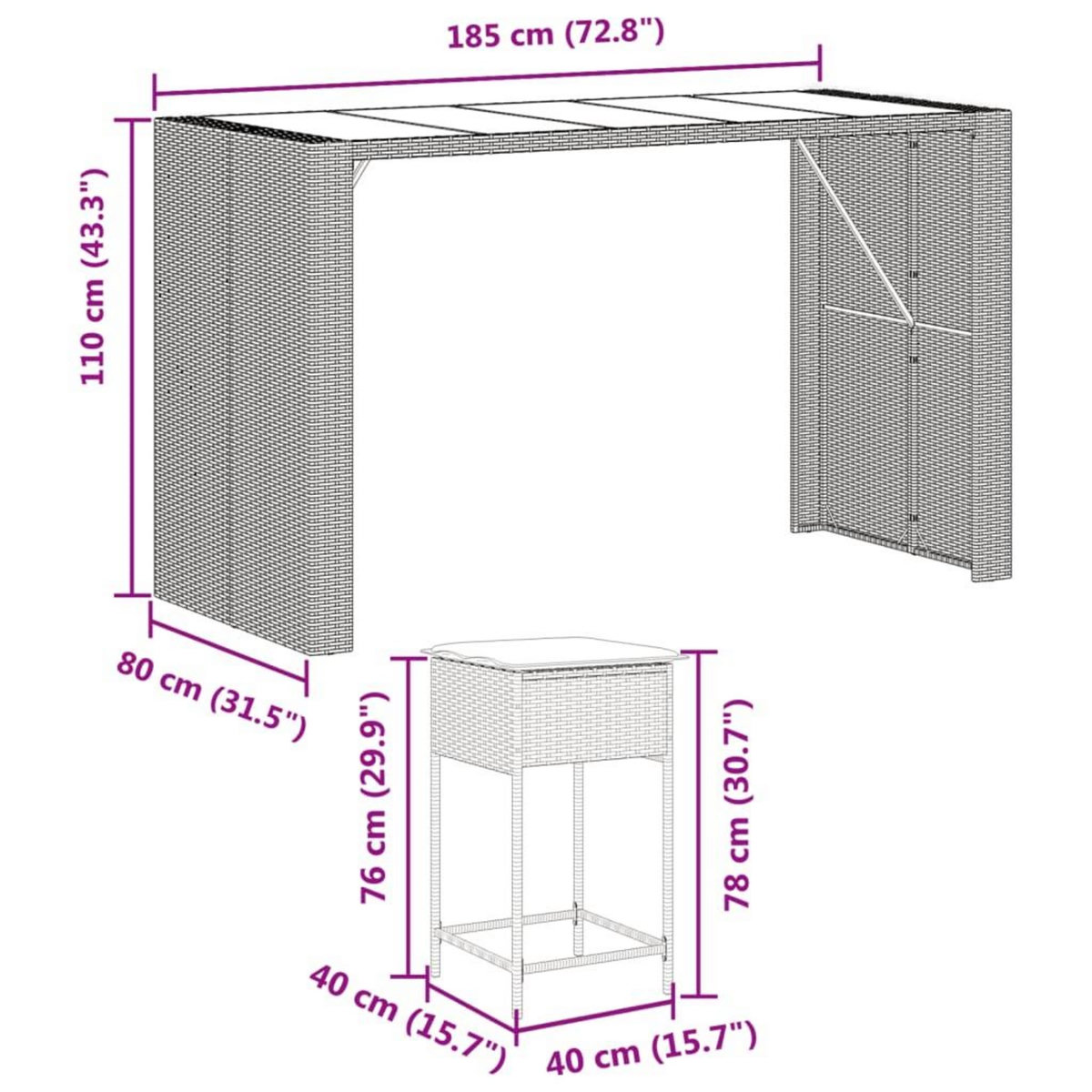 VIDAXL Ensemble de bar de jardin 9 pcs avec coussins gris poly rotin