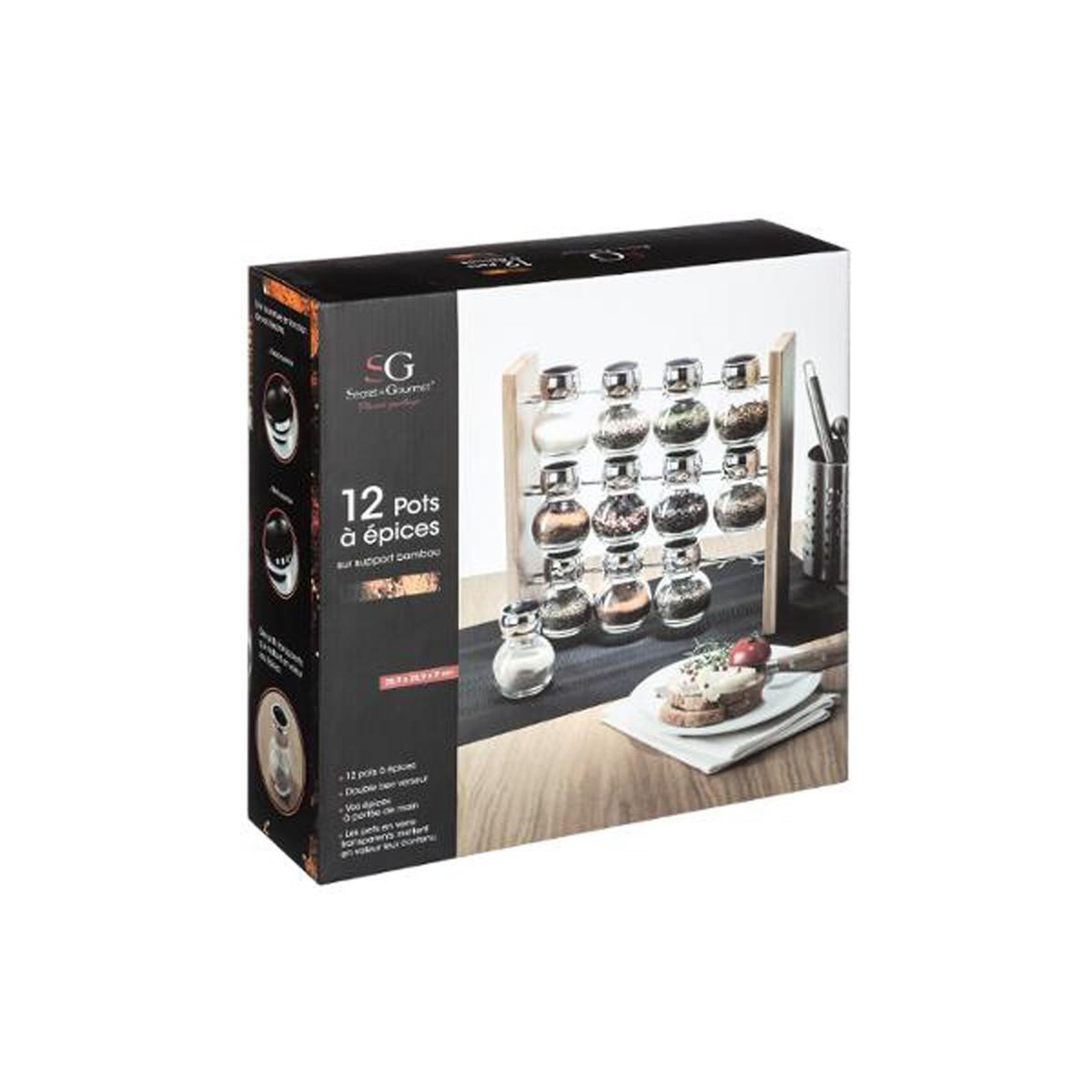 Voir la diapositive 3 : FIVE Présentoir à epices bambou  wall  12 pots naturel