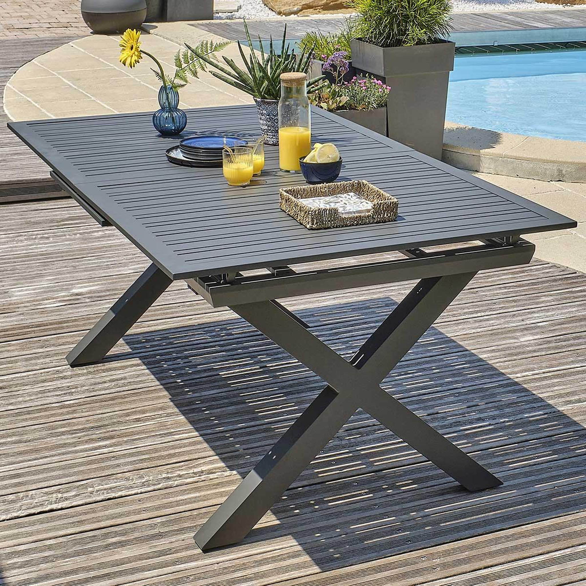 Voir la diapositive 5 : DCB GARDEN Table de Jardin Extensible  Floride  180-240cm Gris Anthracite