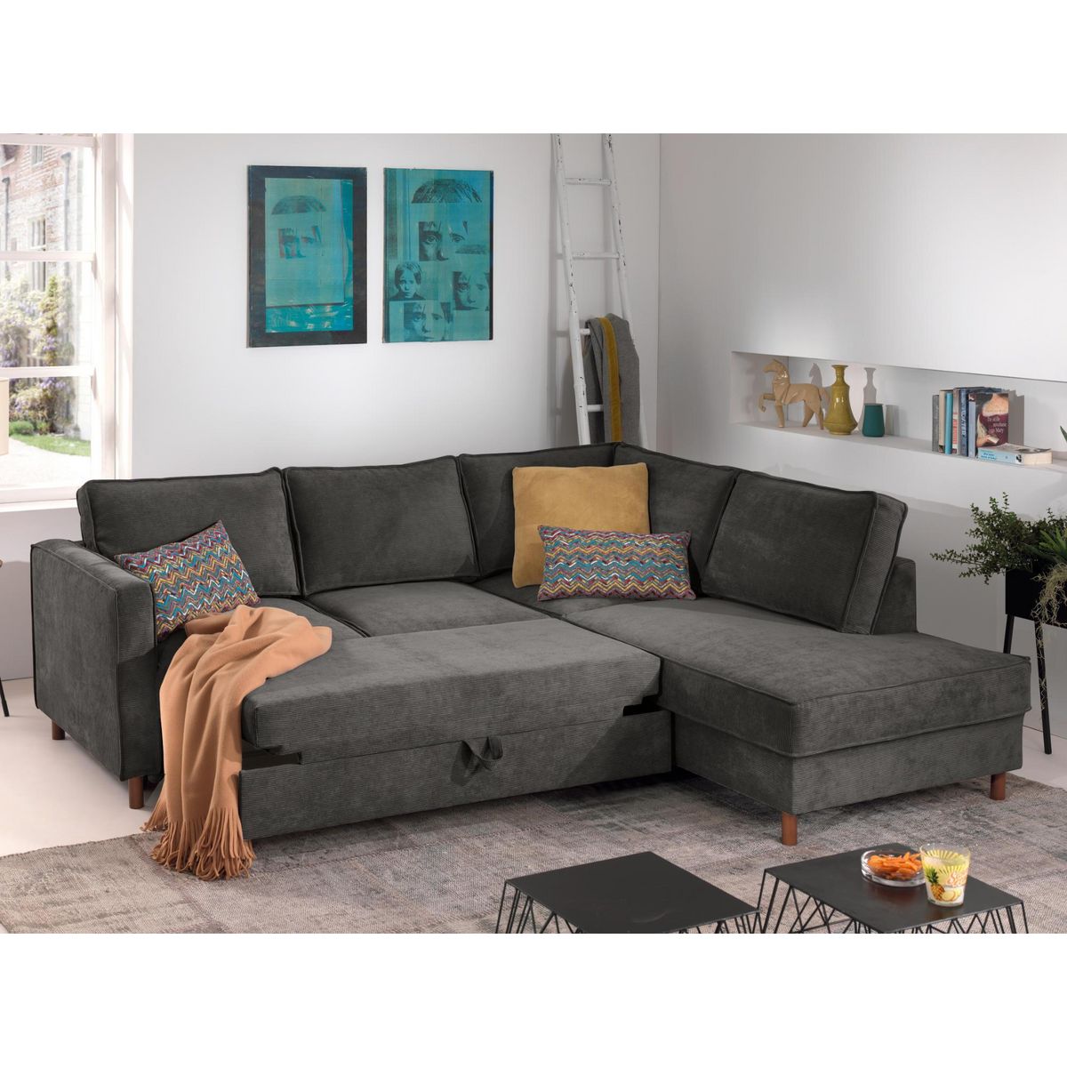 LISA DESIGN Jake - canapé d'angle droit - convertible - 5 places - en velours côtelé