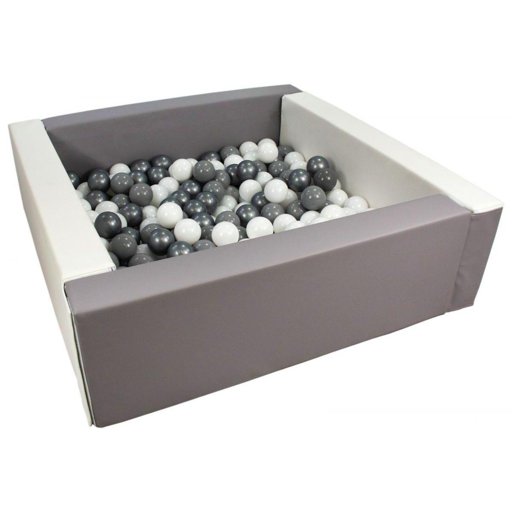 VELINDA Piscine à balles carrée avec 200 balles - blanc, gris/blanc, gris, argent