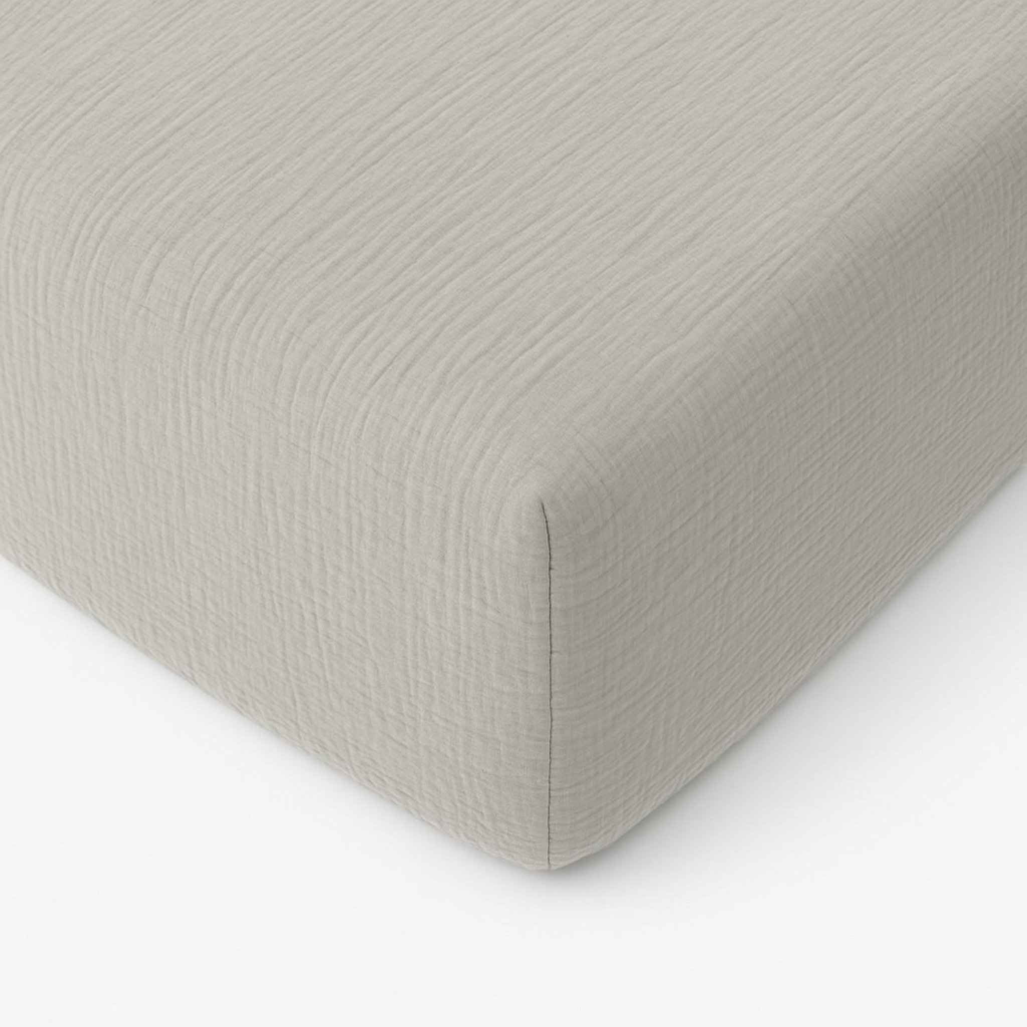 BATON ROUGE Drap housse 100% gaze de coton lavé gris glacier. Coloris disponibles : Gris