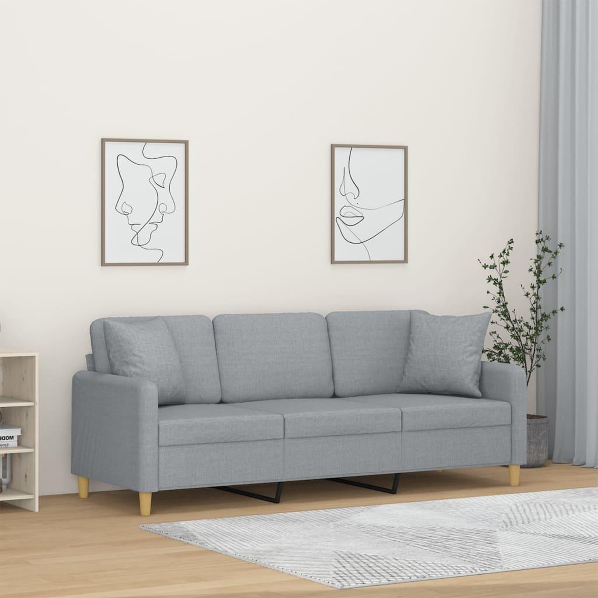 VIDAXL Canape 3 places avec oreillers gris clair 180 cm tissu