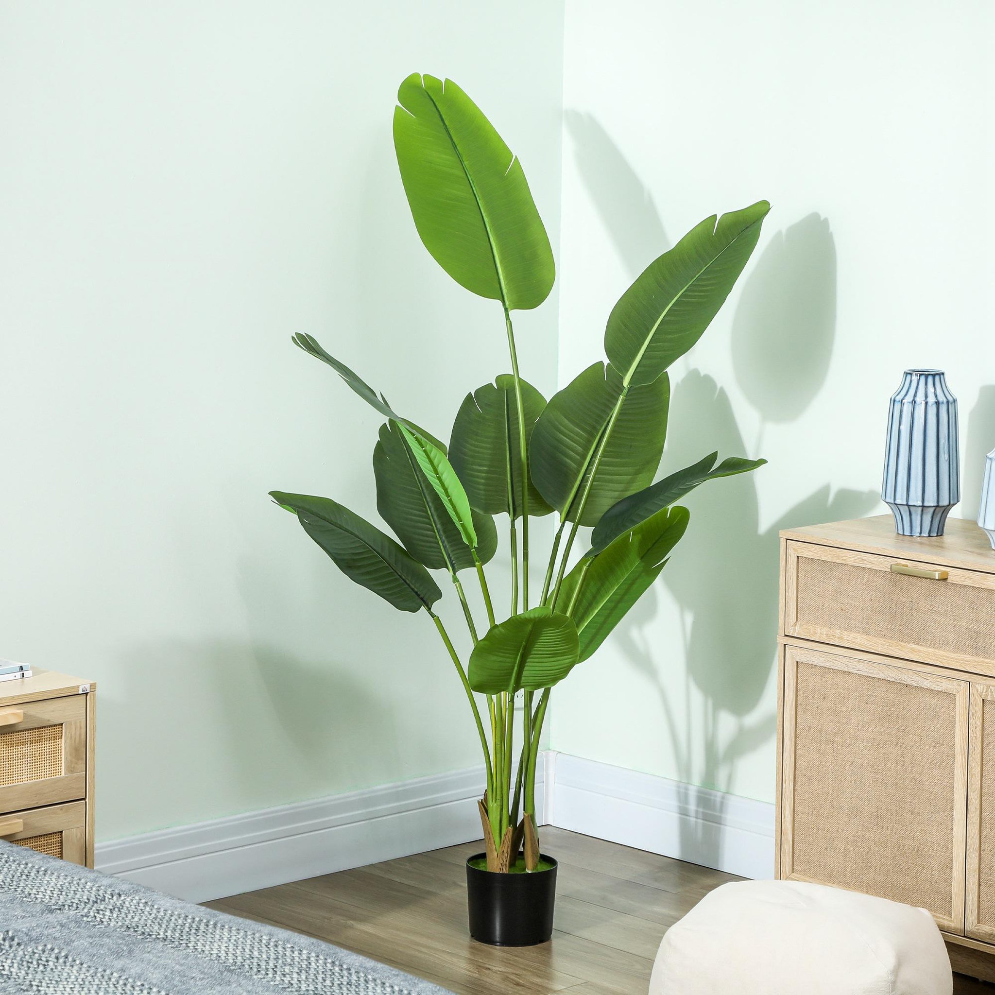 Voir la diapositive 4 : HOMCOM Plante artificielle bananier H.160cm 10 grandes feuilles grand réalisme pot inclus