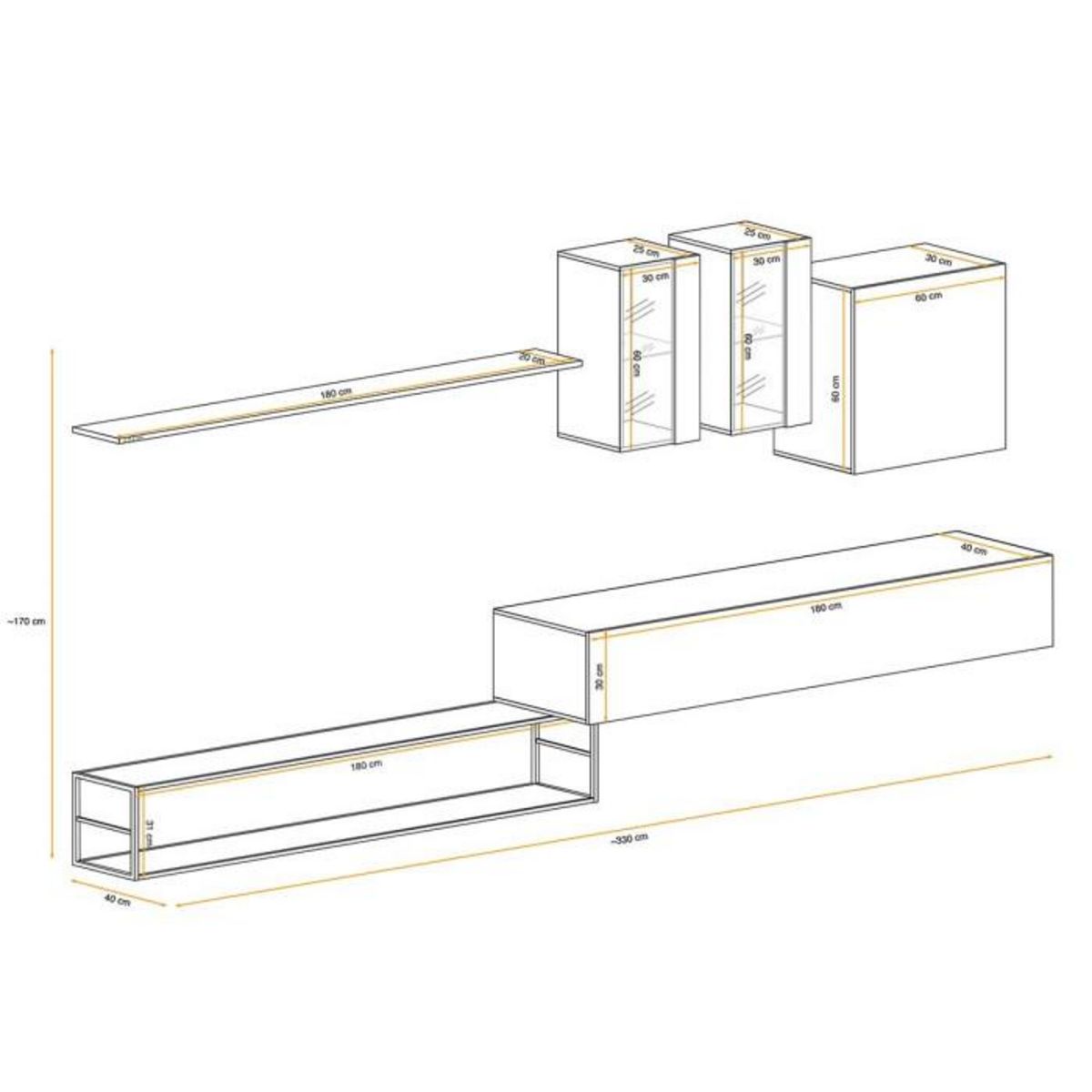 Paris Prix Ensemble Meuble TV Design  Switch I  330cm Naturel & Noir