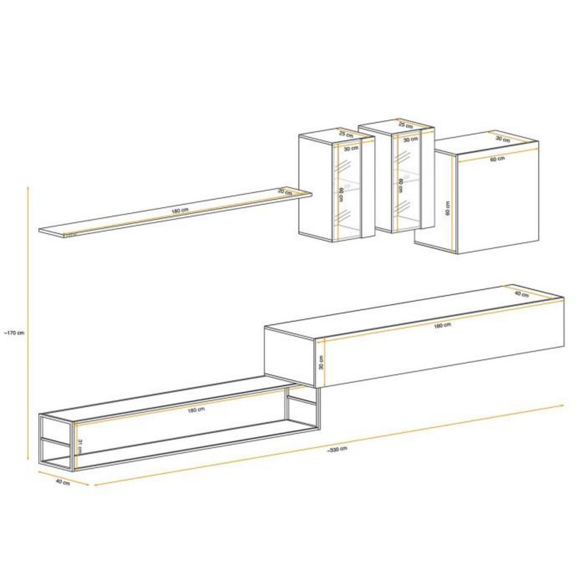 Paris Prix Ensemble Meuble TV Design  Switch I  330cm Naturel & Noir