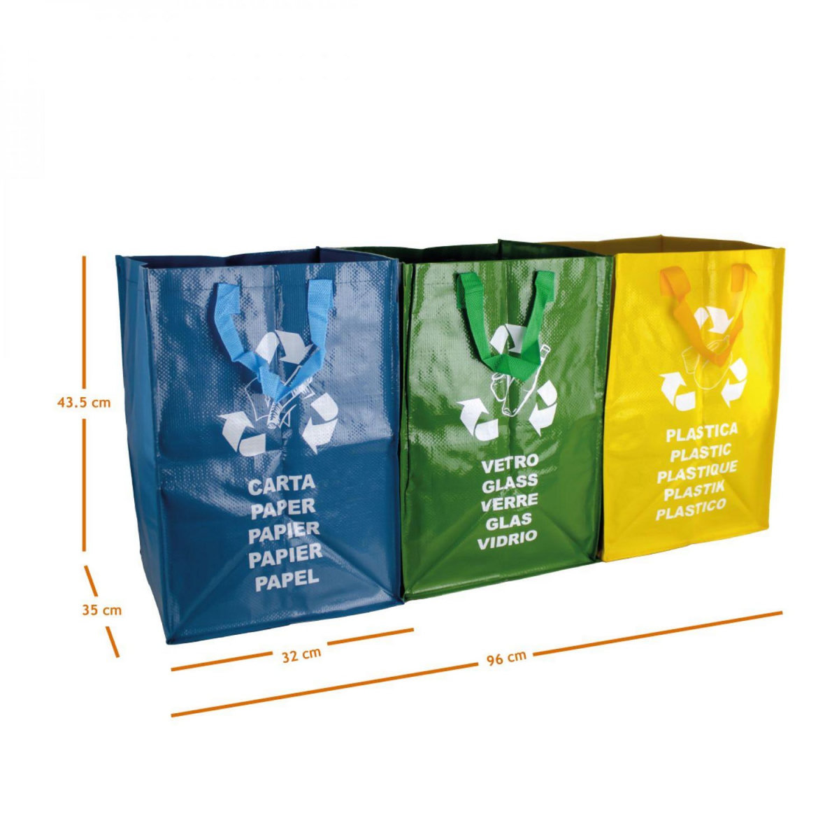 LINXOR Lot de 3 sacs de tri réutilisables pour recyclage des déchets - 130 L