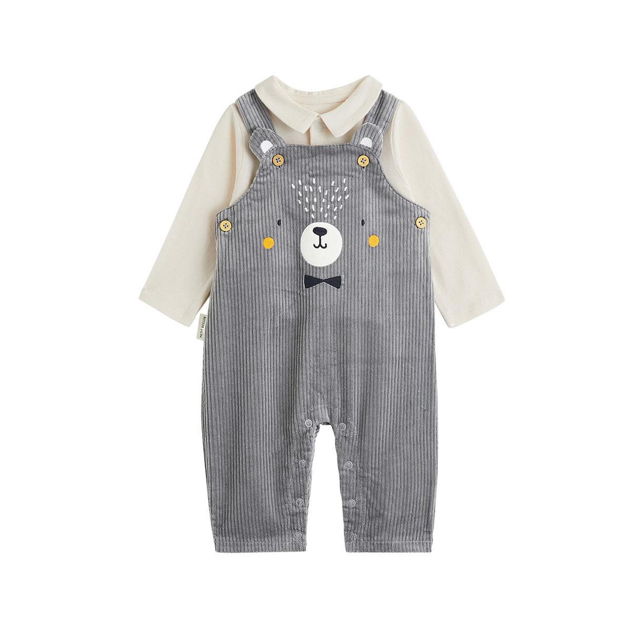 Voir la diapositive 1 : PETIT BEGUIN Ensemble salopette bébé en velours côtelé et t-shirt Flocon