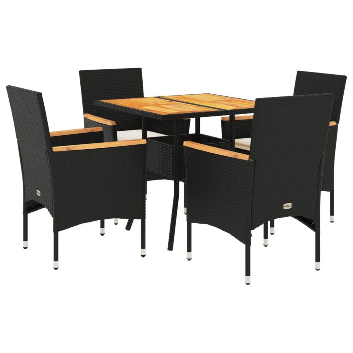 VIDAXL Ensemble a manger de jardin et coussins 5 pcs noir rotin acacia