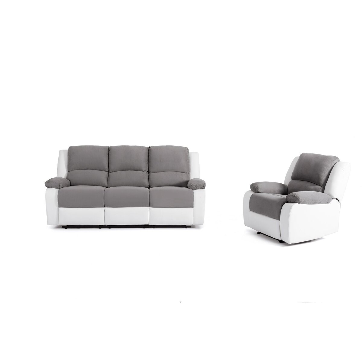 Ensemble canapé relax 3 places + fauteuil relax bimatière tissu simili HELENE