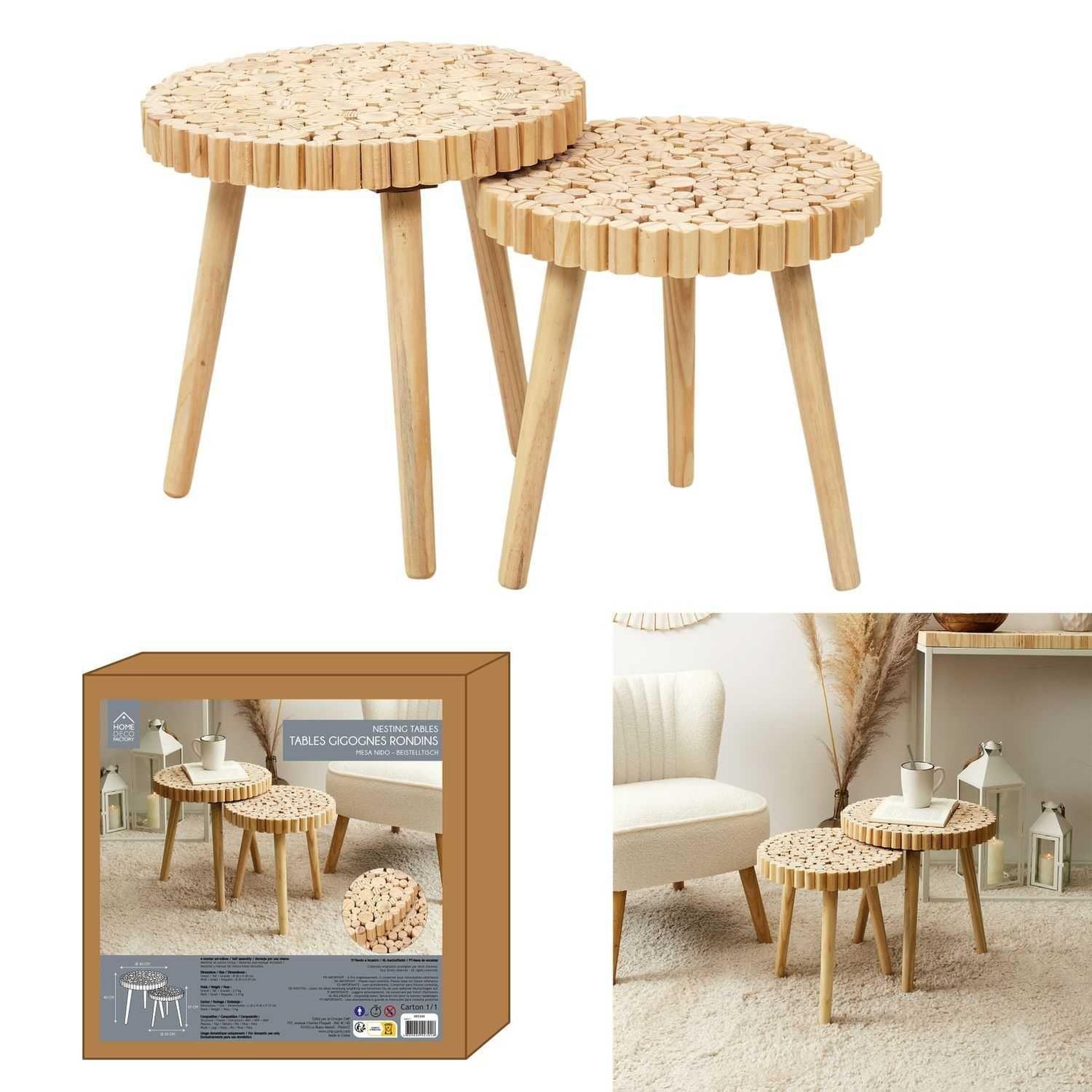 Voir la diapositive 6 : TOILINUX Duo de tables gigognes en mdf effet rondins de bois - diam 40 cm x h. 40 cm et diam. 35 cm x h. 35 cm