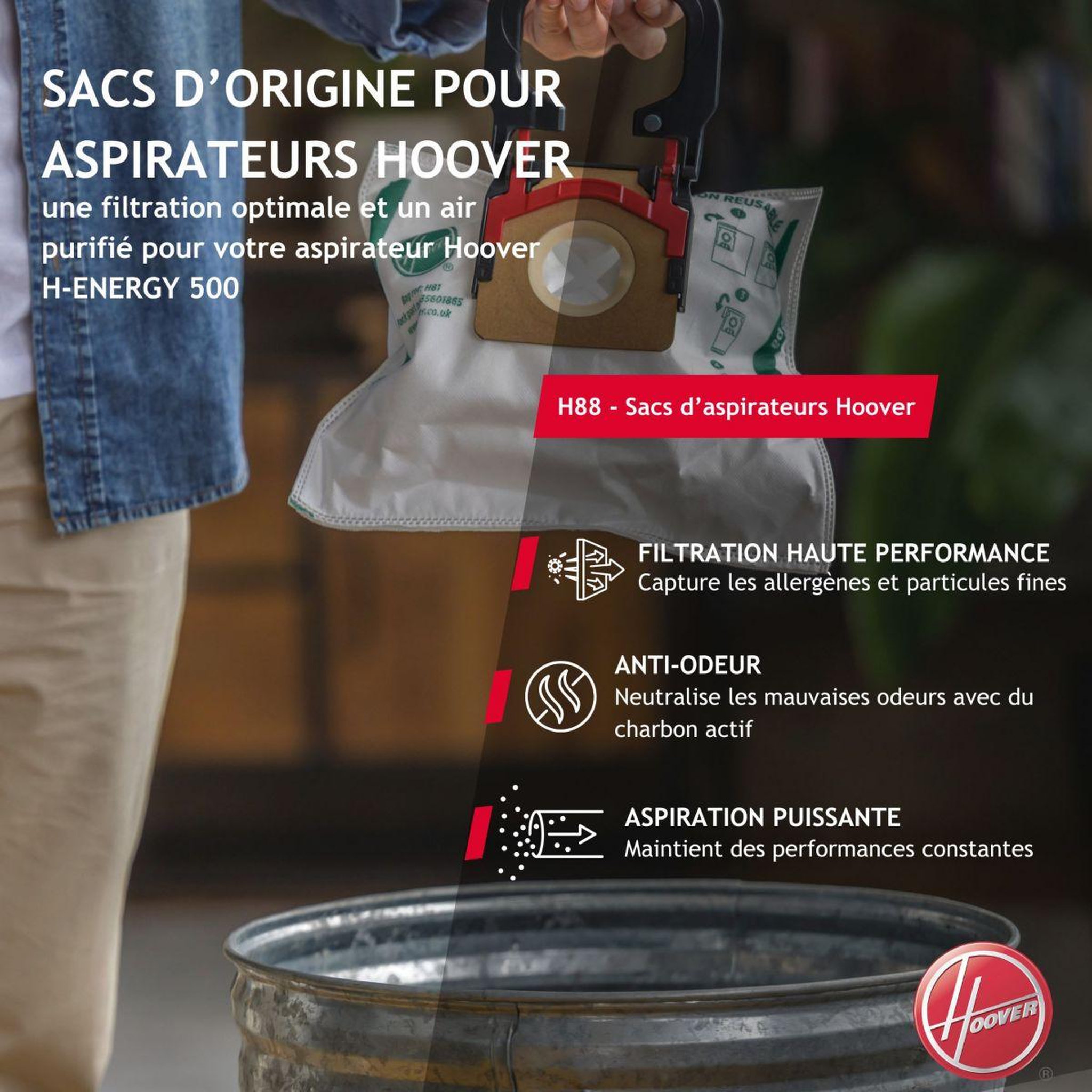 Voir la diapositive 4 : HOOVER Sac aspirateur microfibres h-energy 500-h88