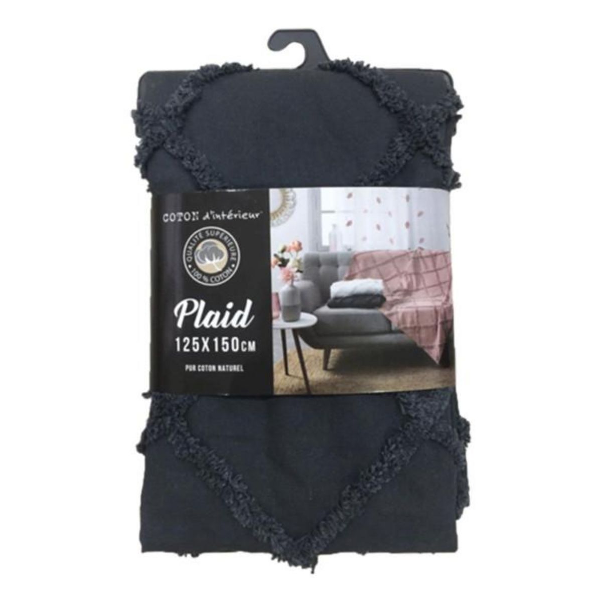 Paris Prix Plaid Uni en Coton  Calyssa  125x150cm Anthracite