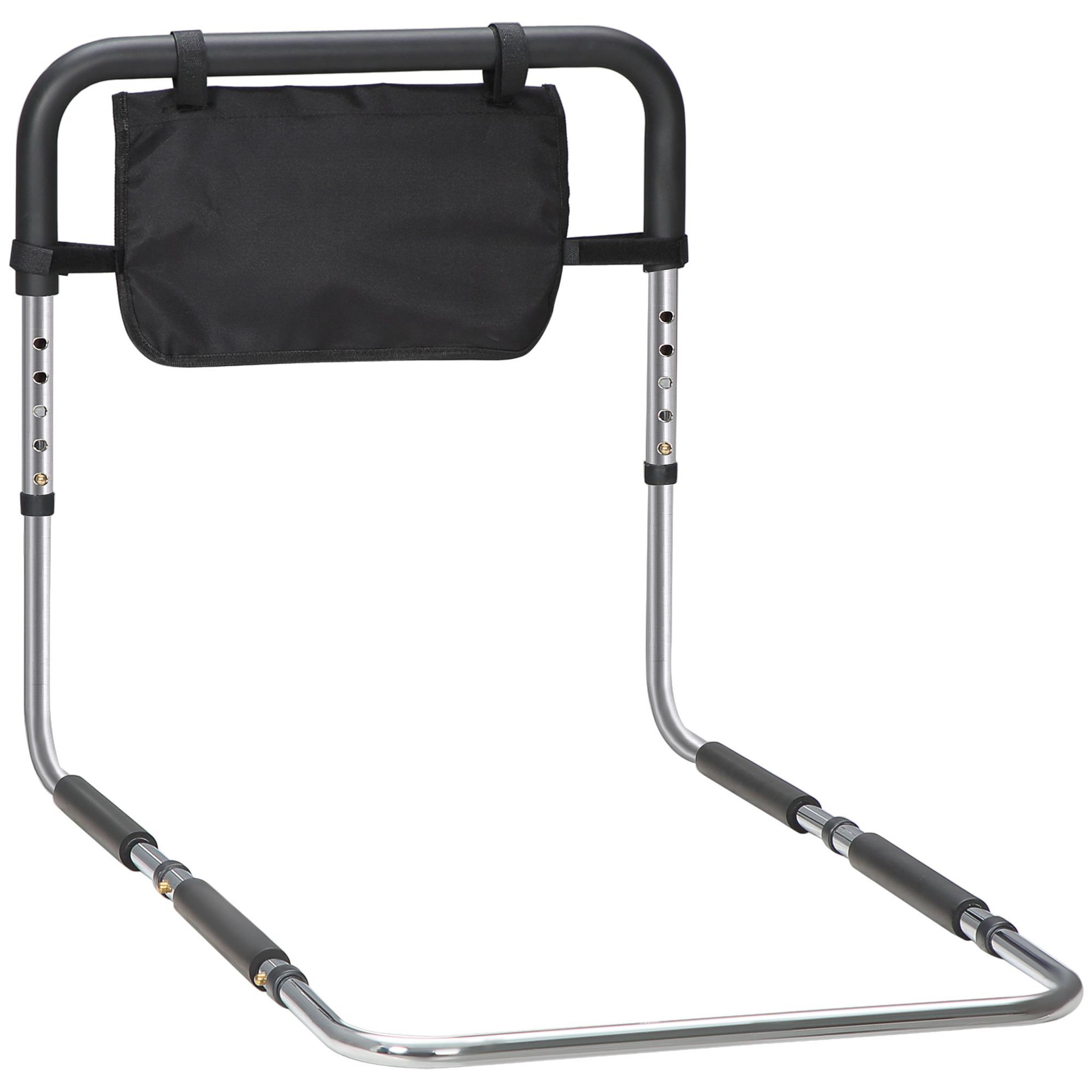 HOMCOM Barre de redressement de lit réglable en hauteur - poignée d'appui pour le lit - barre d'appui de lit avec rangement - acier noir