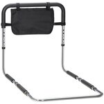 HOMCOM Barre de redressement de lit réglable en hauteur - poignée d'appui pour le lit - barre d'appui de lit avec rangement - acier noir