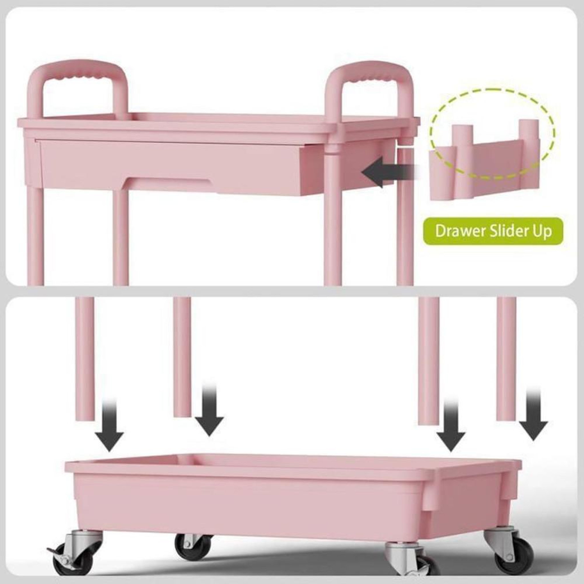 Voir la diapositive 4 : chariot de cuisine sur roulettes 5 niveaux en maille rose avec tiroir verrouillable SPACEKEEPER