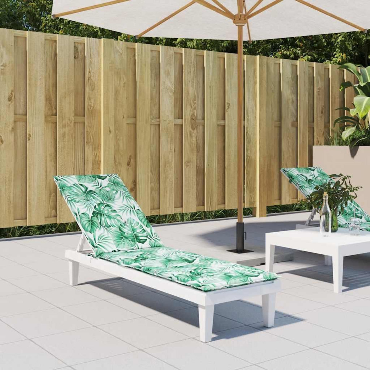 VIDAXL Coussin de chaise longue motif de feuilles tissu oxford